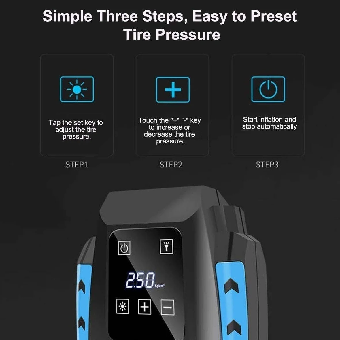 Inflador de neumáticos de compresor de Aire, Bomba de Aire Auto Touchscreen de 150PSI DC 12V para neumáticos de automóviles, Bicicletas y Otros inflables, compresor de Aire portátil con luz LED