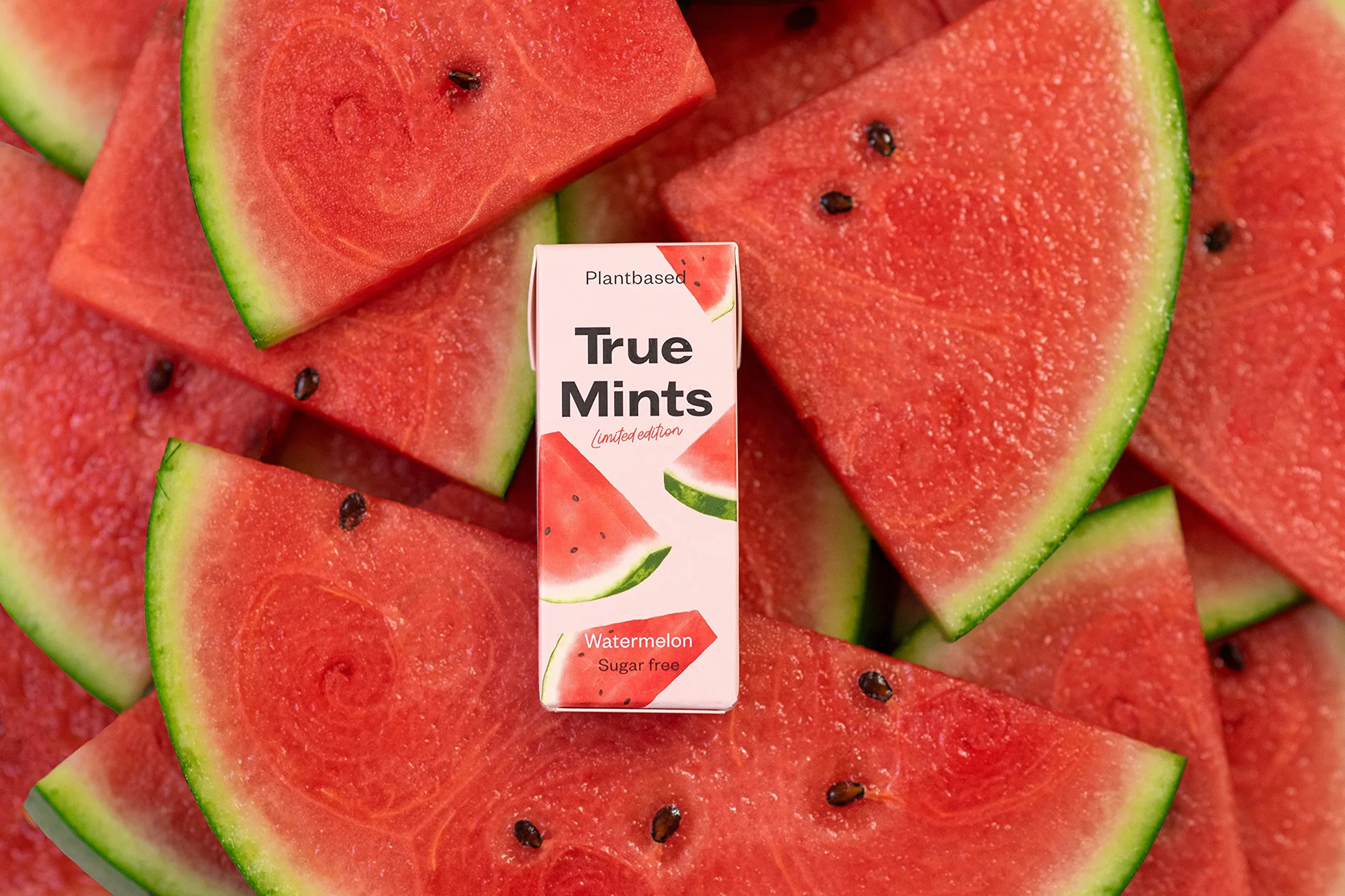 True Mints caramels vegans sabor sandía pack 18 sense plàstics ni sucre aromes naturals