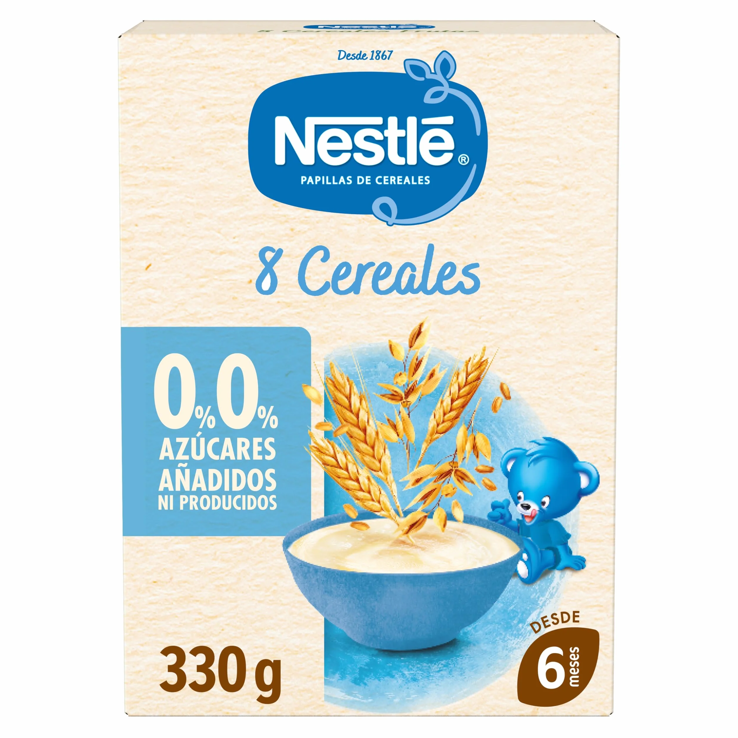 NESTLÉ Papilla 8 Cereales 330g sin azúcares añadidos pack de 8