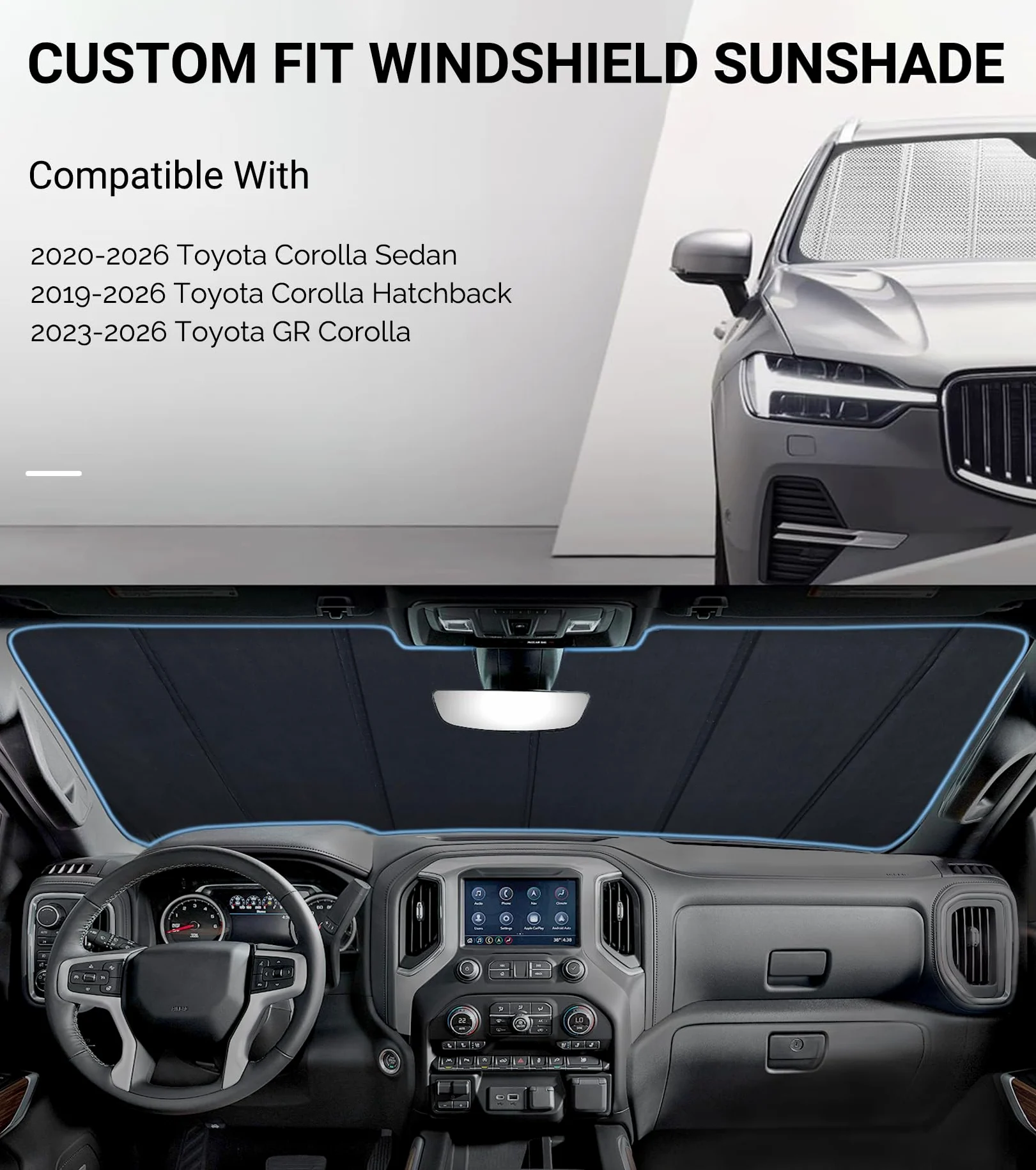 Parasol de parabrisas Pigenius para Toyota Corolla Hatchback 2019-2025, Corolla Sedan 2020-2025. Película de aluminio reflectante para parabrisas delantero - BLAZBLOCK