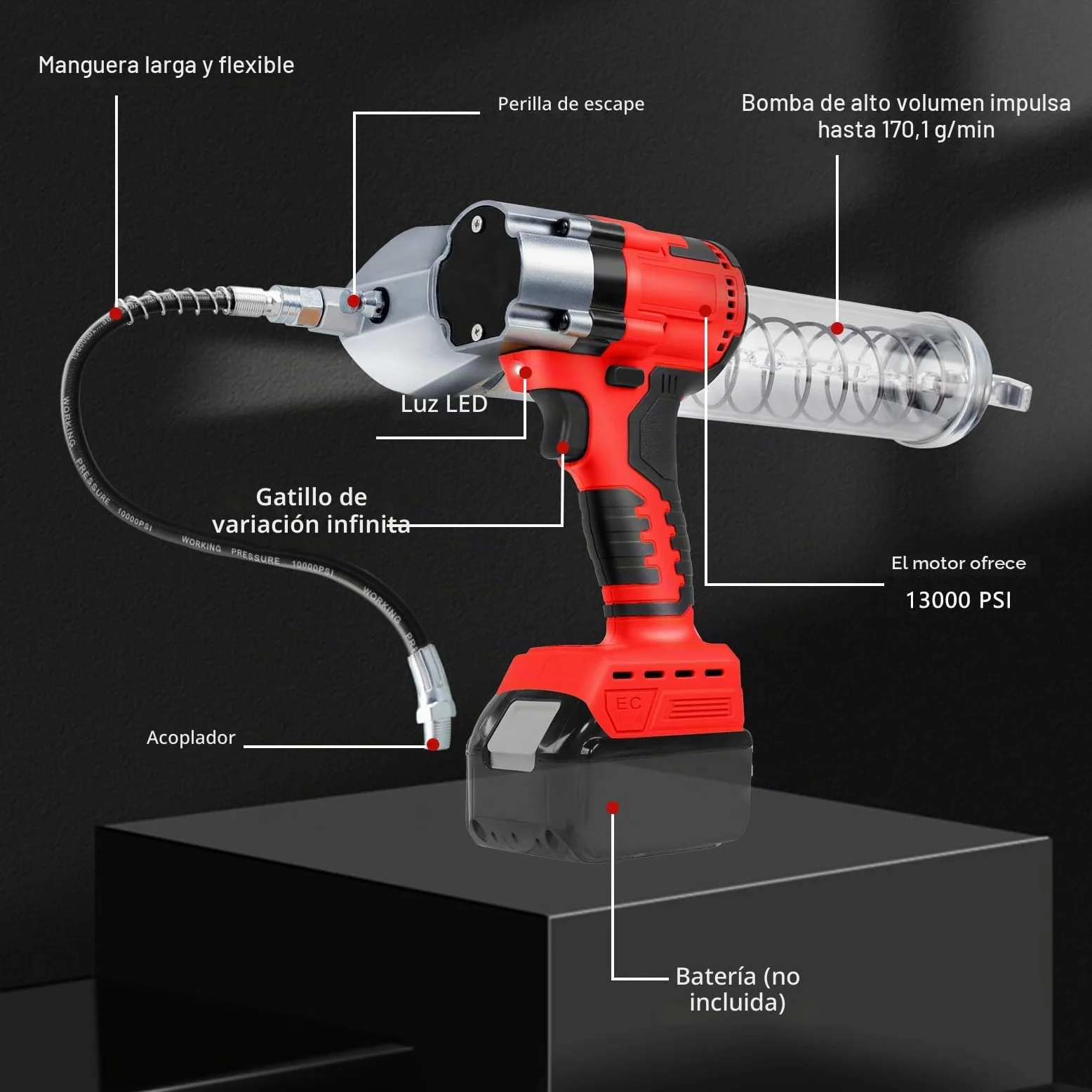 WingFly Pistola Engrasadora inalámbrica para Milwaukee M18 18V Batería, 13000 PSI, motor sin escobillas, cartuchos de grasa de 650 ml, para engrasar vehículos y máquinas (sin batería)