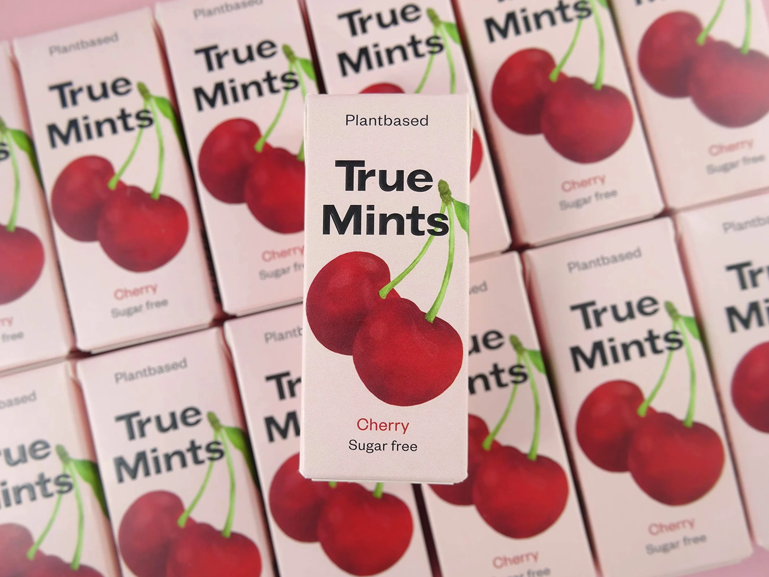 True Mints Caramelos Veganos Sabor Cereza Pack 18 Cajitas Sin Azucar Aromas Naturales