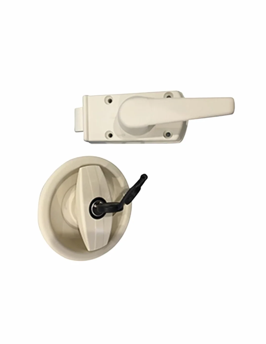 CR-MOESANCO® Cerradura de Entrada para Autocaravana o Caravana Blanca con Mango y Llave Giratoria Ambidiestra, se Puede Montar Tanto a Derecha como a Izquierda