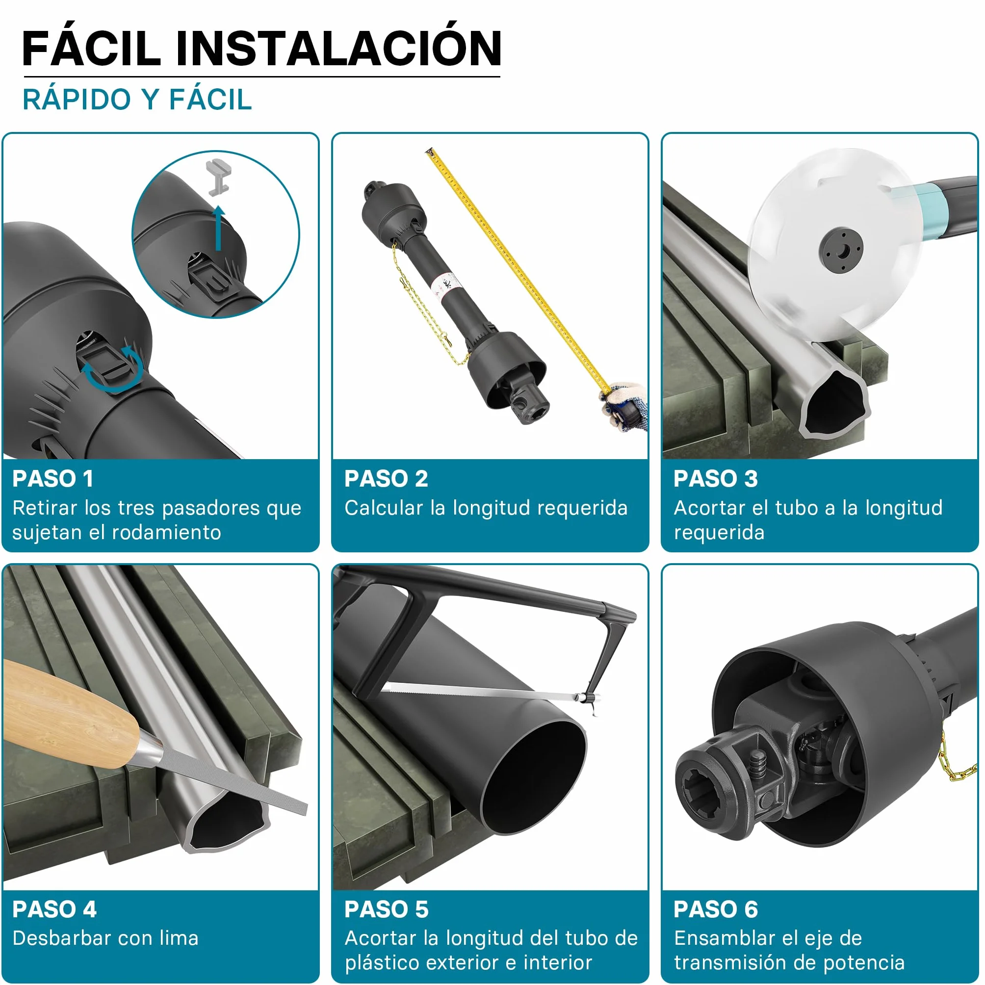 WilTec Toma de Fuerza T4 Eje transmisión cardán 850-935mm 460Nm 540rpm PTO 40kW 55CV 2X 1 3/8" 6 Dientes
