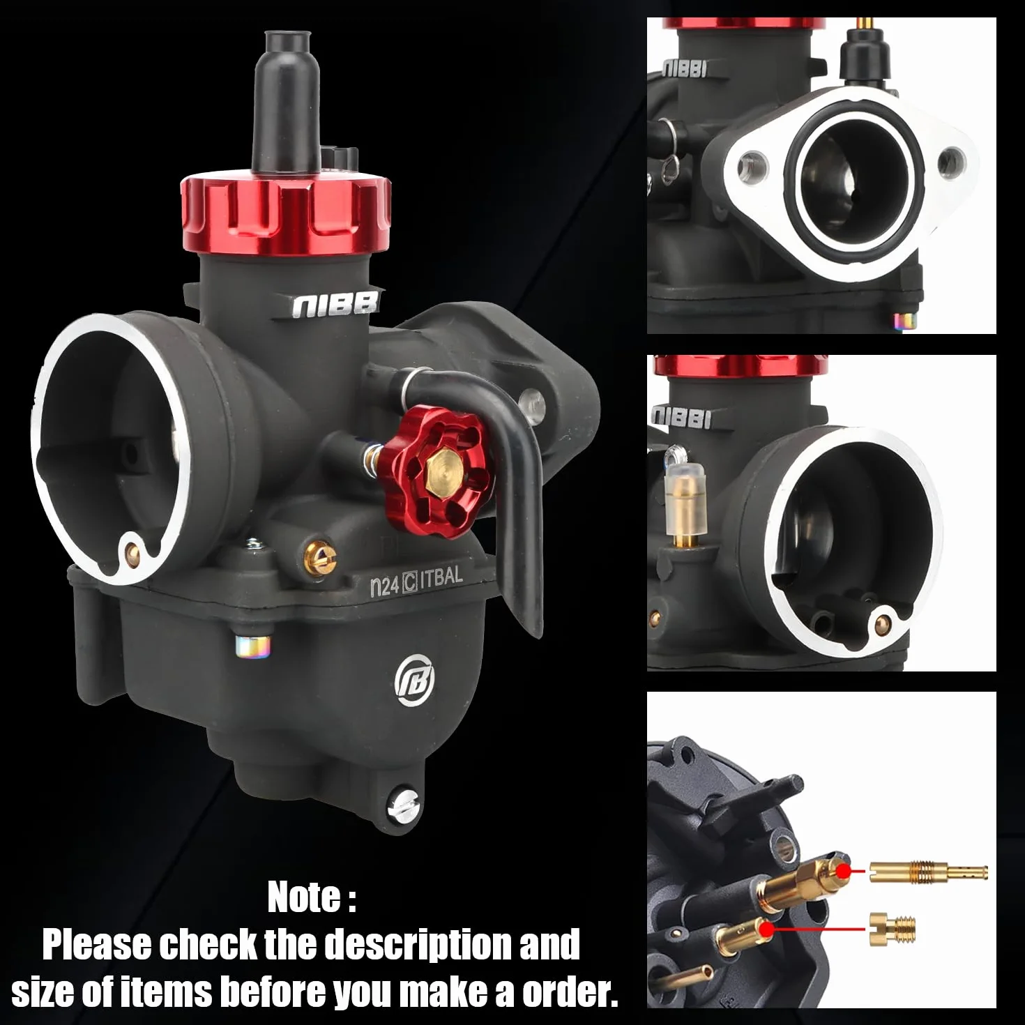 NIBBI PE 24mm Carburador Alto Rendimiento para Motos 140cc-160cc con Revestimiento Protector Incluye Brida y Boquilla Compatible con Cross, Dirt Bike, Pit Bike, ATV, Motocross y Mini GP