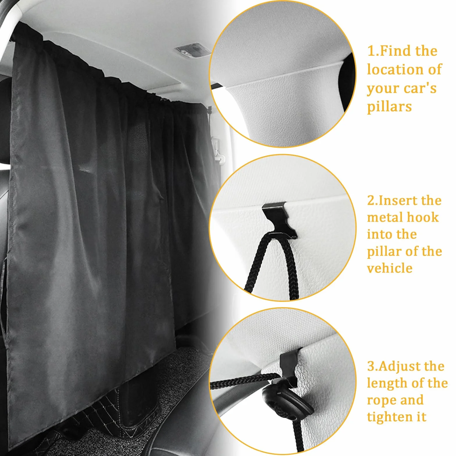 HEKOBAG Cortinas divisoras de privacidad para coche, 180 x 100 cm, cortina opaca de doble capa para asiento de coche, cortina de división delantera y trasera, divisor extraíble para coche y camping