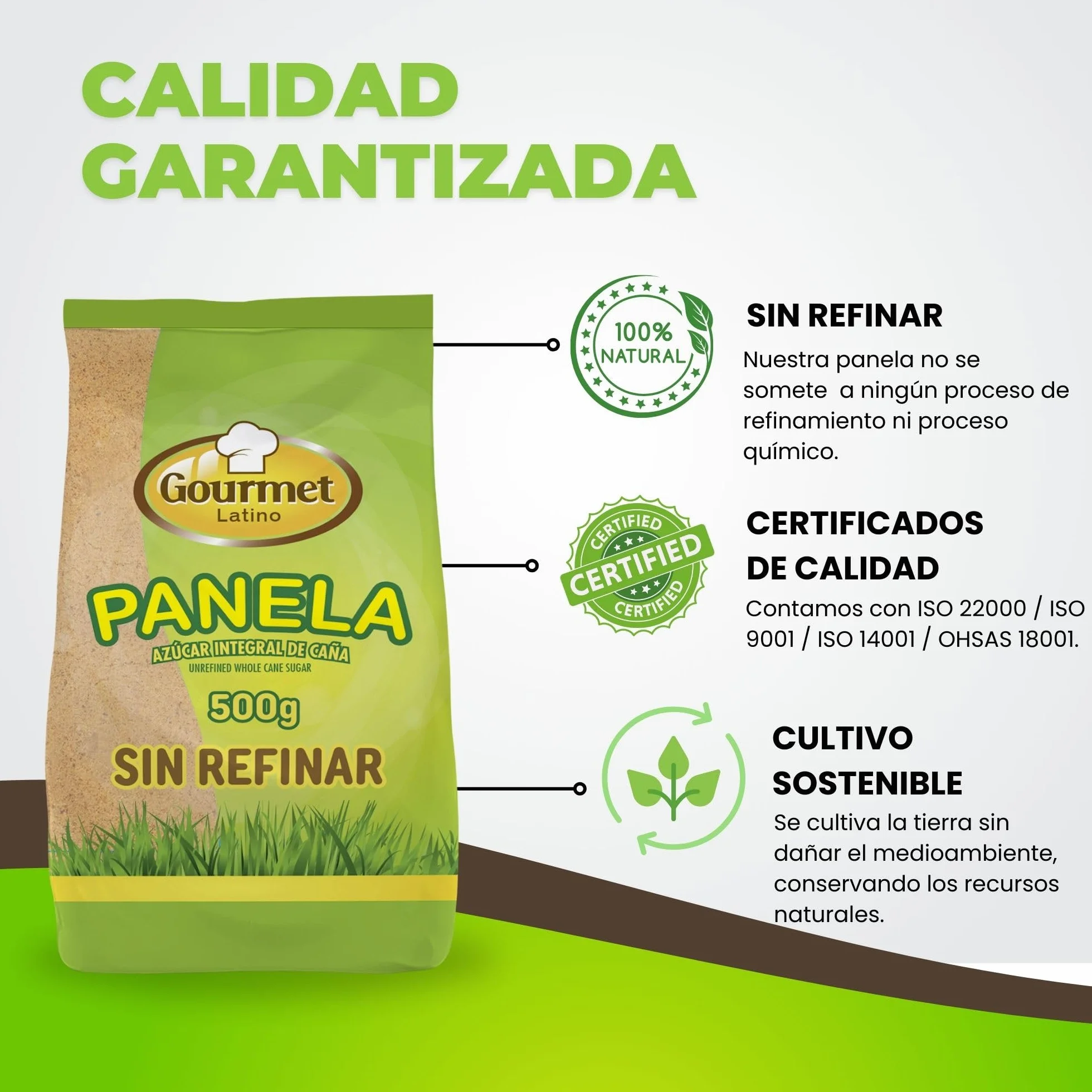 Panela Pulverizada 500 g Rica en Vitaminas y Minerales Azúcar Integral de Caña Sin Refinar Gourmet Latino