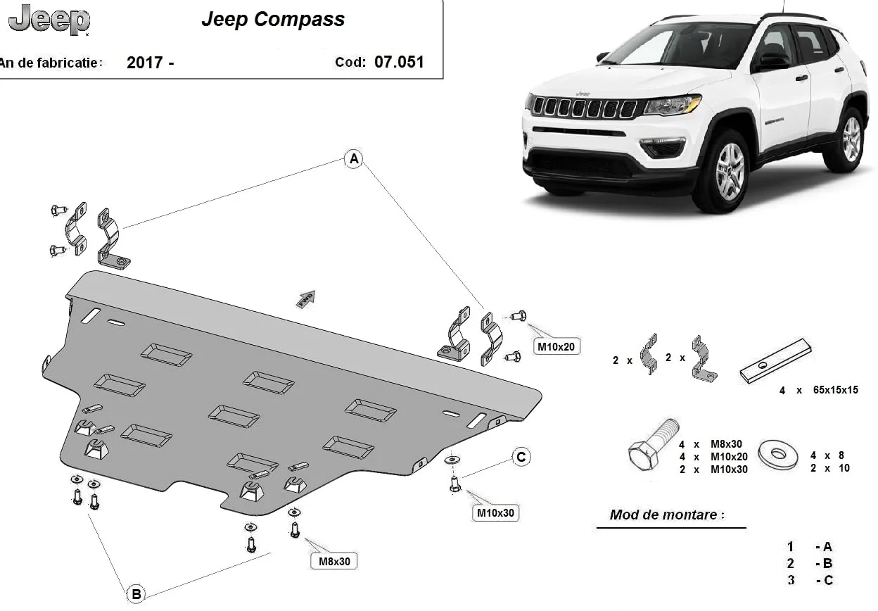 Protección metálica bajo motor compatible con Jeep Compass (2017-2025)