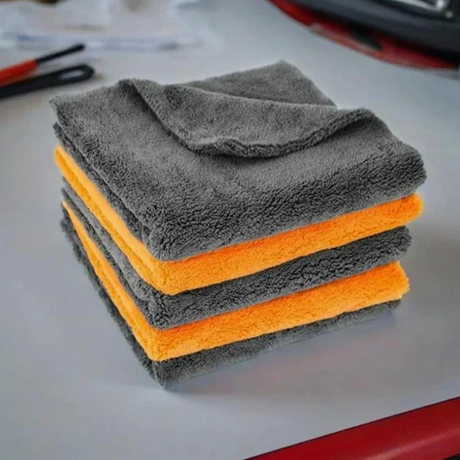 Toallas gruesas de microfibra para coche, felpa suave, superabsorbentes, sin bordes, para lavado de coche, toallas de secado (naranja, 9 piezas)