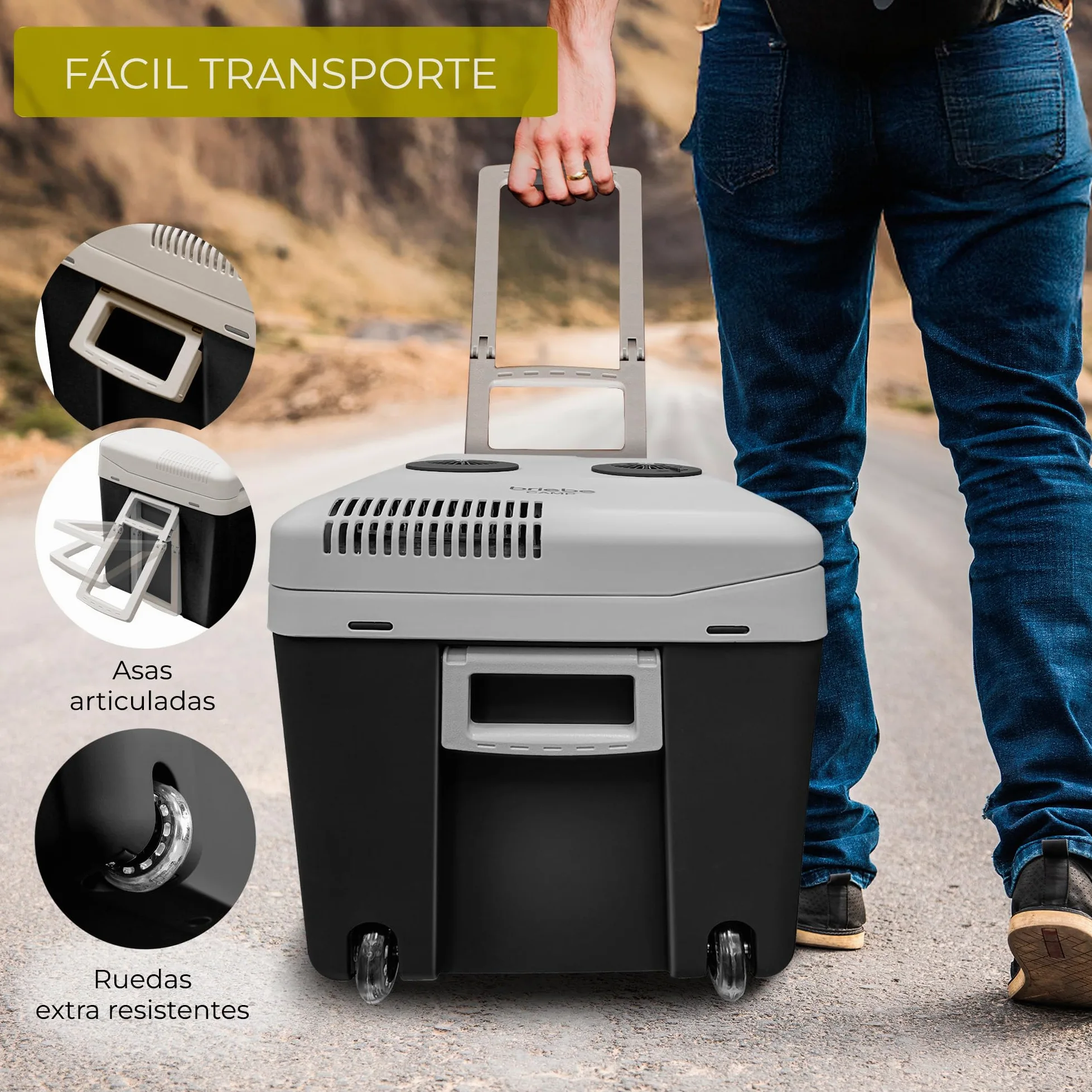 briebe Nevera Portátil Eléctrica de Viaje para Coche, Camping, 12V / 220V, Capacidad 40 L, Ruedas, Refrigera, Mantiene el Calor, Modo Bajo Consumo