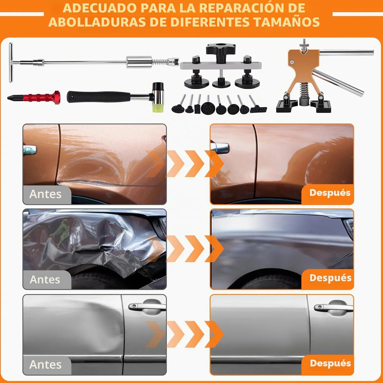 KAOLALI Kit de Extractor de Abolladuras de Coche, 78Pcs Kit de reparación de abolladuras, con Extractor de Abolladuras Dorado de Puente y Pistola de Pegamento para Reparación de Abolladuras de Coche