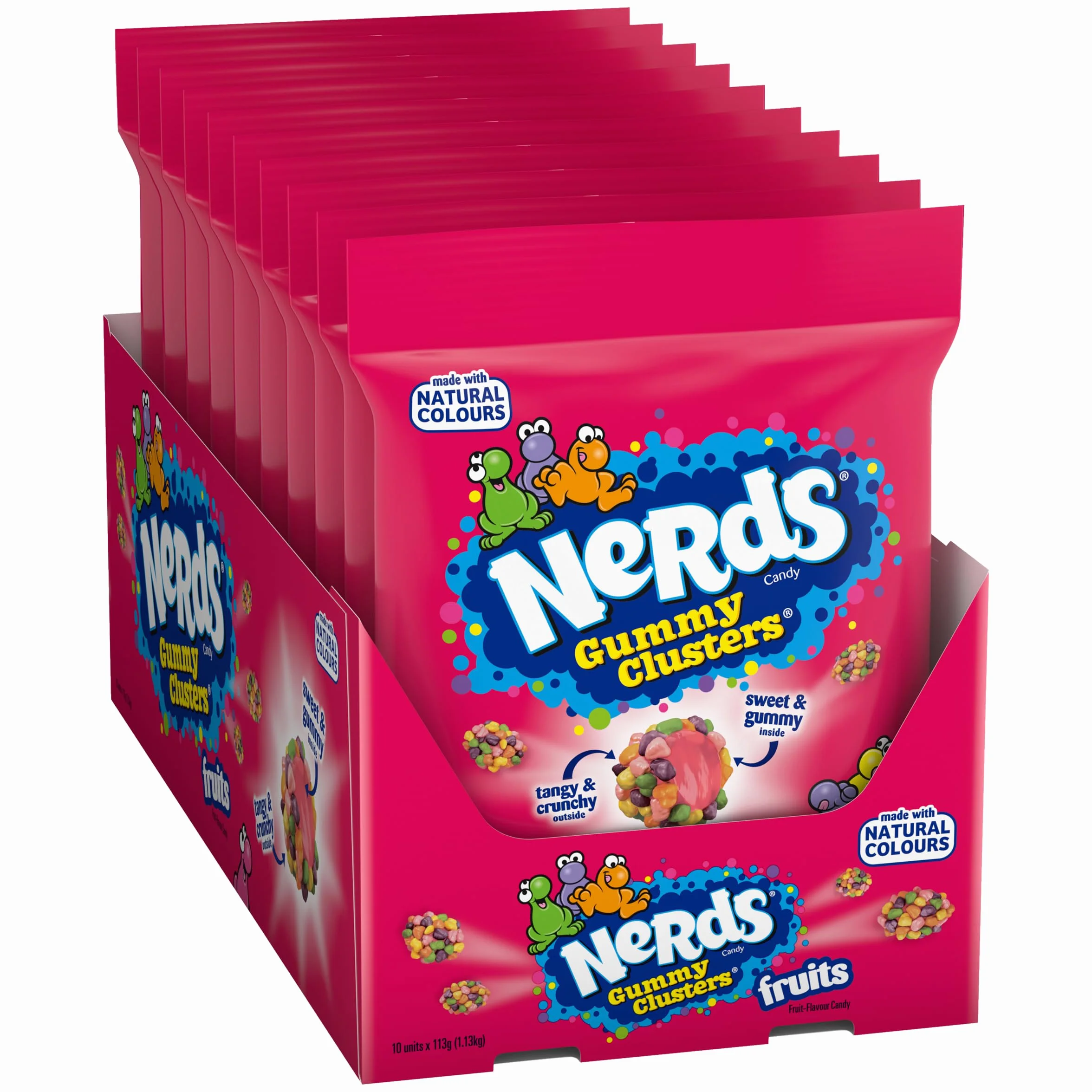Nerds Gummy Clusters Fruits Peg Bag Caramelos con Texturas Múltiples Ácidos y Crujientes Centro Gomoso Pack de 10 Bolsas x 113 g