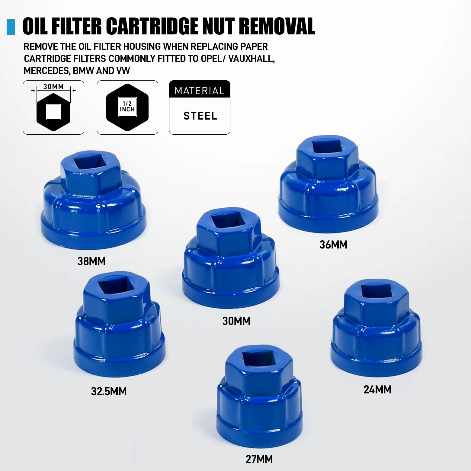 SMOTIVEPRO Juego de herramientas de filtro de aceite, 12 tapas de filtro de aceite, 2 llaves de filtro de aceite ajustables, 6 llaves de filtro de aceite, 2 pinzas para filtro de aceite, 8 llaves de