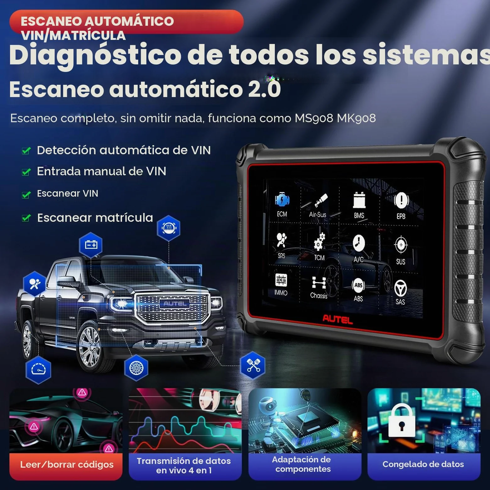 Autel MaxiPRO MP900 Diagnosis, Codificación ECU como MP900BT MS906 Pro | 3K+ Pruebas Activas, 40+ Servicios, CAN FD & DOIP, Impresión WiFi, 2026 Más Reciente MP900E MP900E Kit MK900 MX900 MK808S