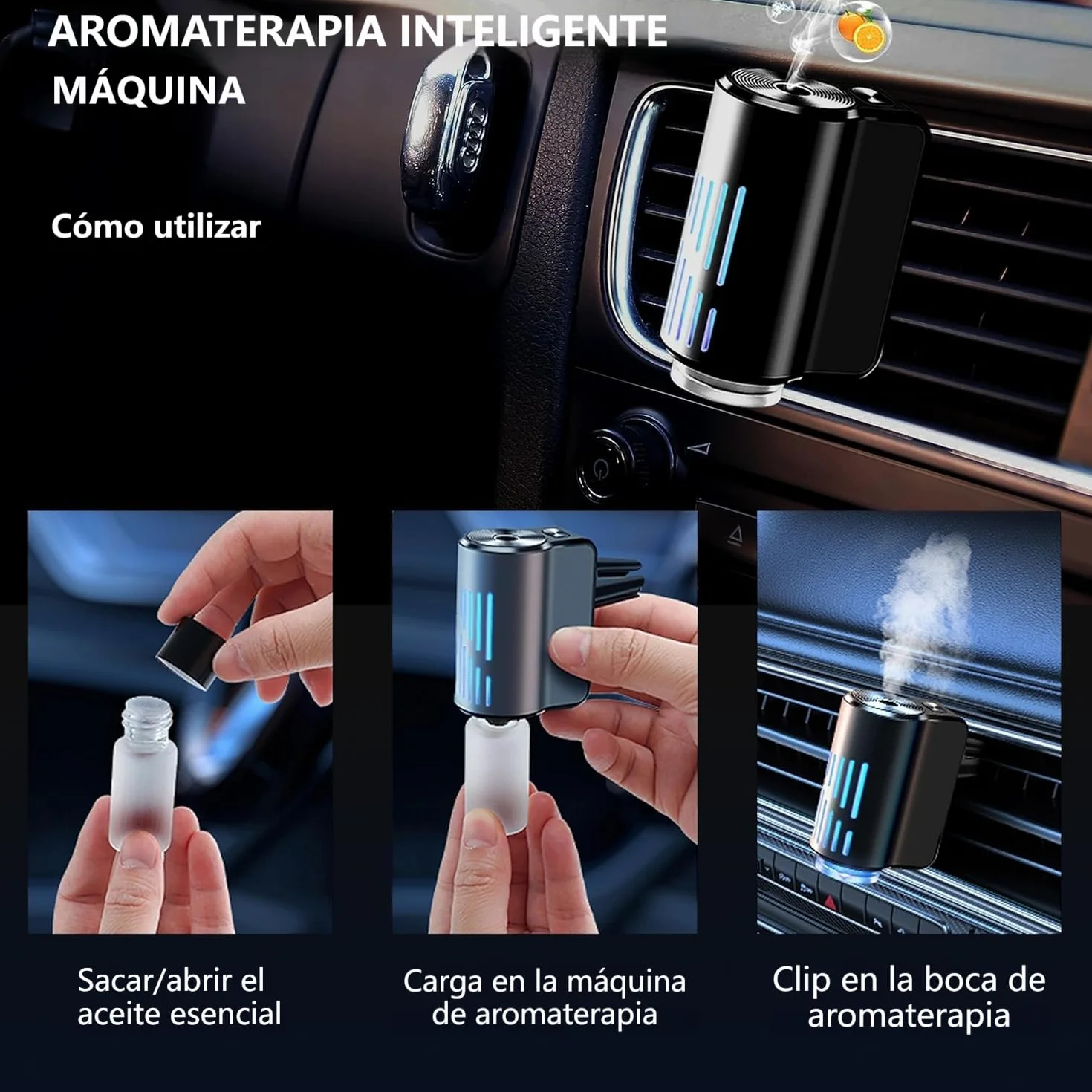 AI Eléctrico Ambientador Coche con 6 perfumes, Nebulizador Ultrasónico, 3 Modos Inteligentes, Encendido/Apagado Automático, Batería Incorporada, Perfume Francés Natural,Fragancia Hasta 12 Meses CFK-6Z