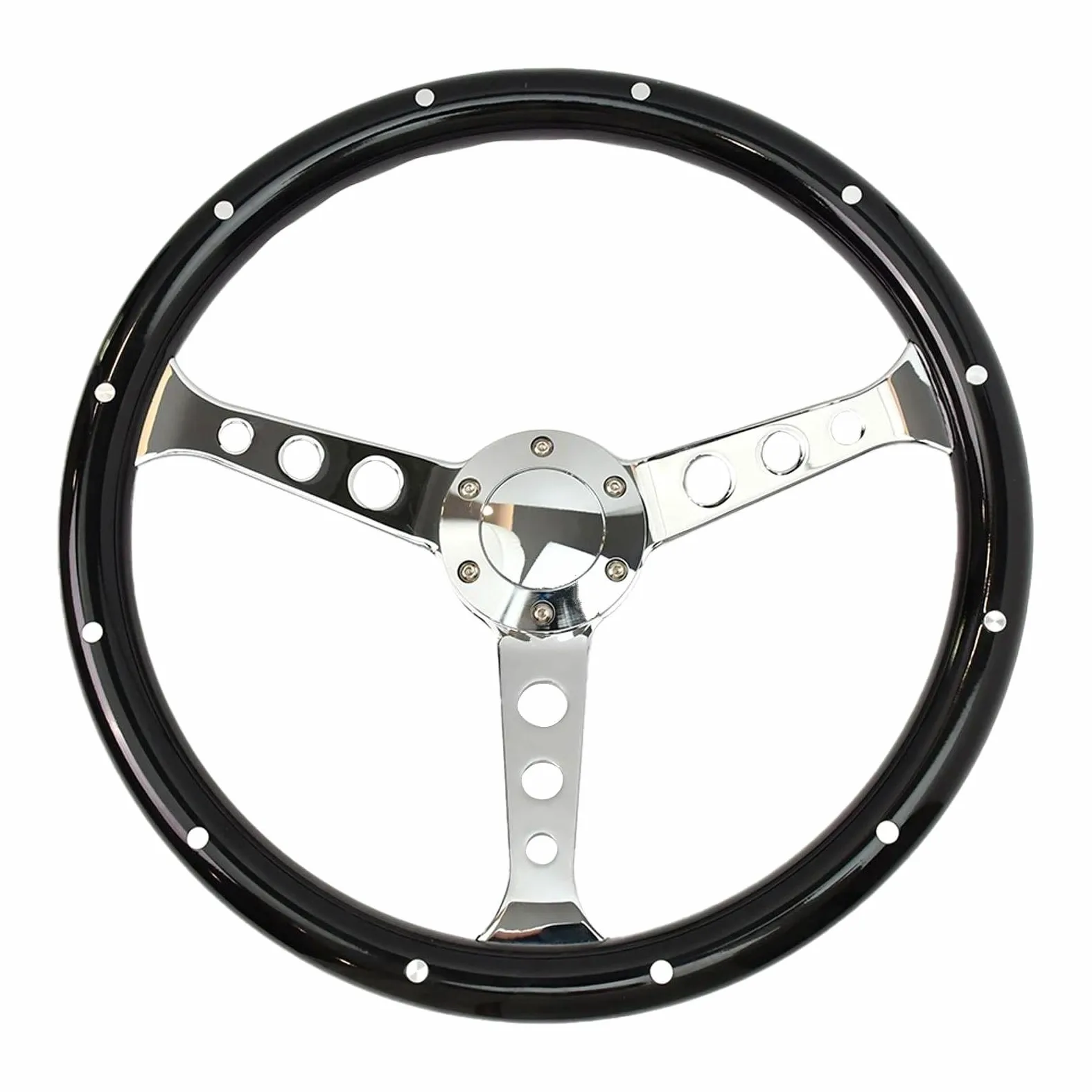 Volante antideslizante Volante Deportivo Universal Clásico 15 Pulgadas 380mm Copia Grano Madera 3 Radios Orificio Largo Con Botón Bocina(GZFXP026-16)