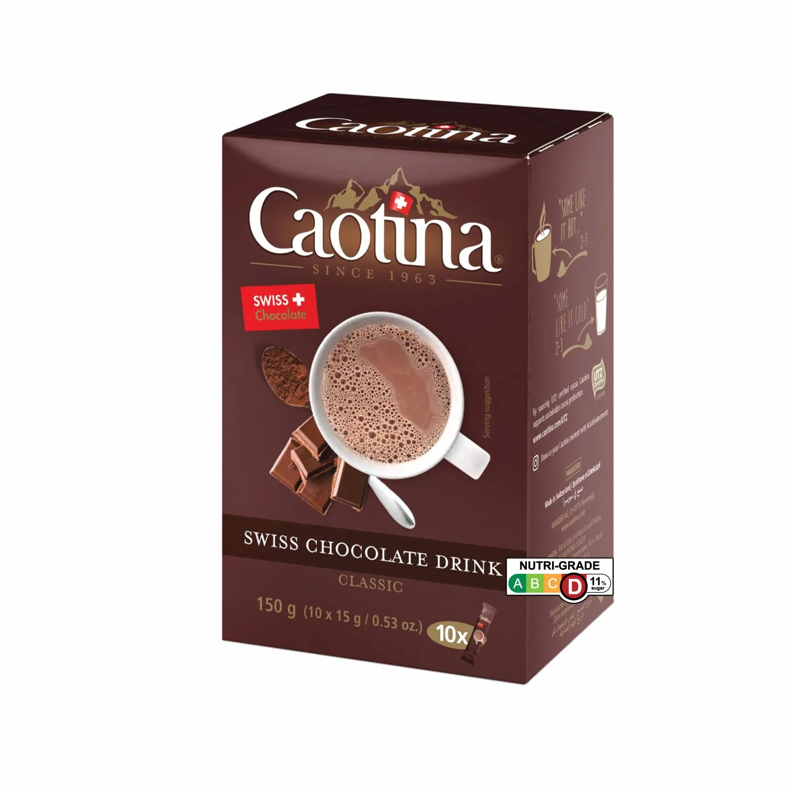 Caotina Original Cacao en Polvo, Chocolate Suizo Caliente Sostenible, 1x150g