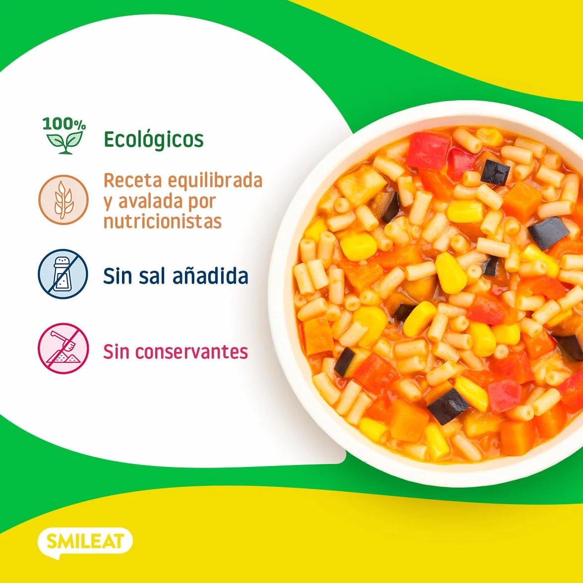 Smileat Platito de Macarrones con Verduras de la Huerta Ecológico 200g