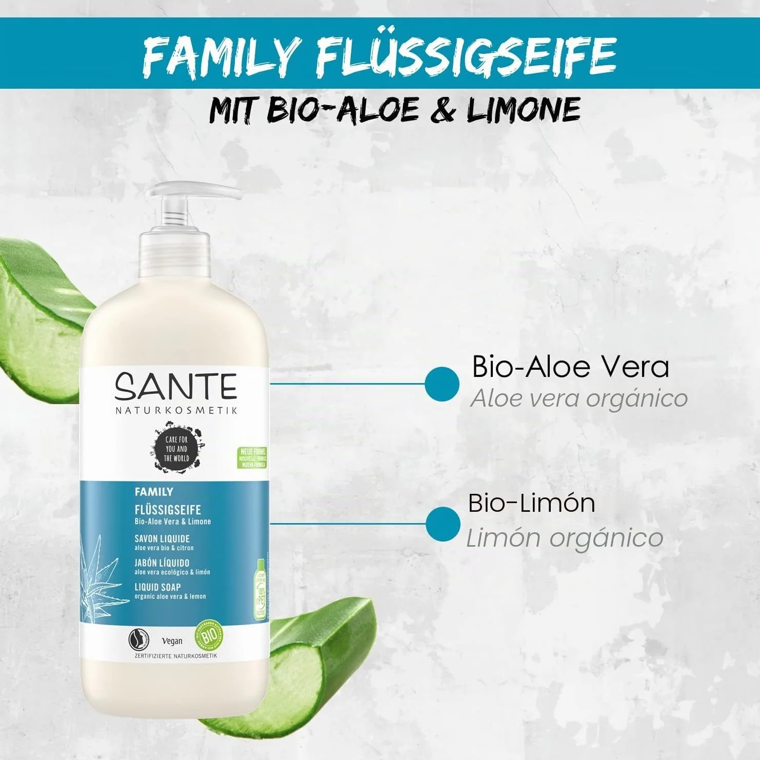 Sante Naturkosmetik Żel pod prysznic organiczny aloes cytryna dozownik 500 ml