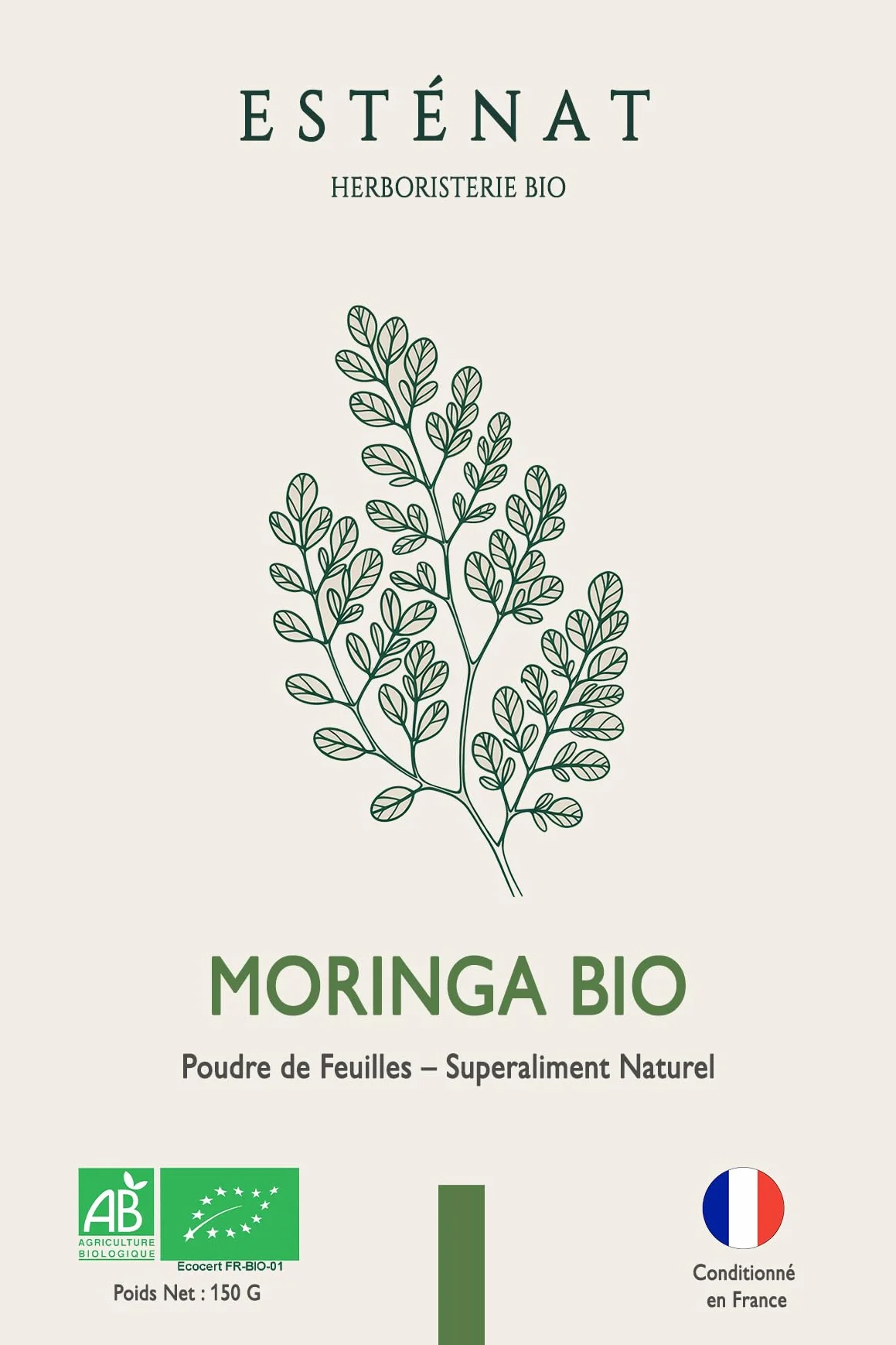 Polvo de Moringa BIO 150 g Superalimento verde puro rico en vitaminas A hierro zinc calcio