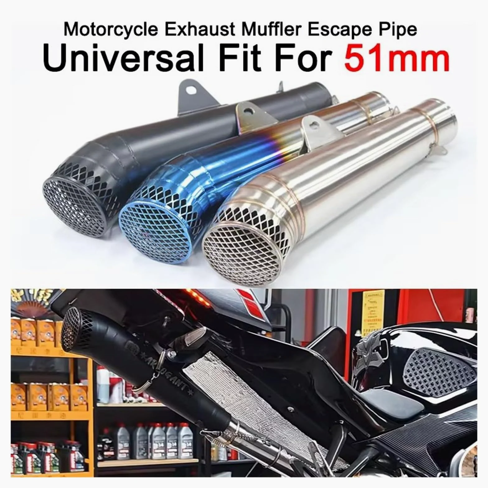 silencioso escape moto Para R6 K6 Para K8 Para K9 Silenciador escape | Para R1 para R6 tubo de escape motocicleta Scooter escape 51mm silenciador de escape Universal(Titanio)