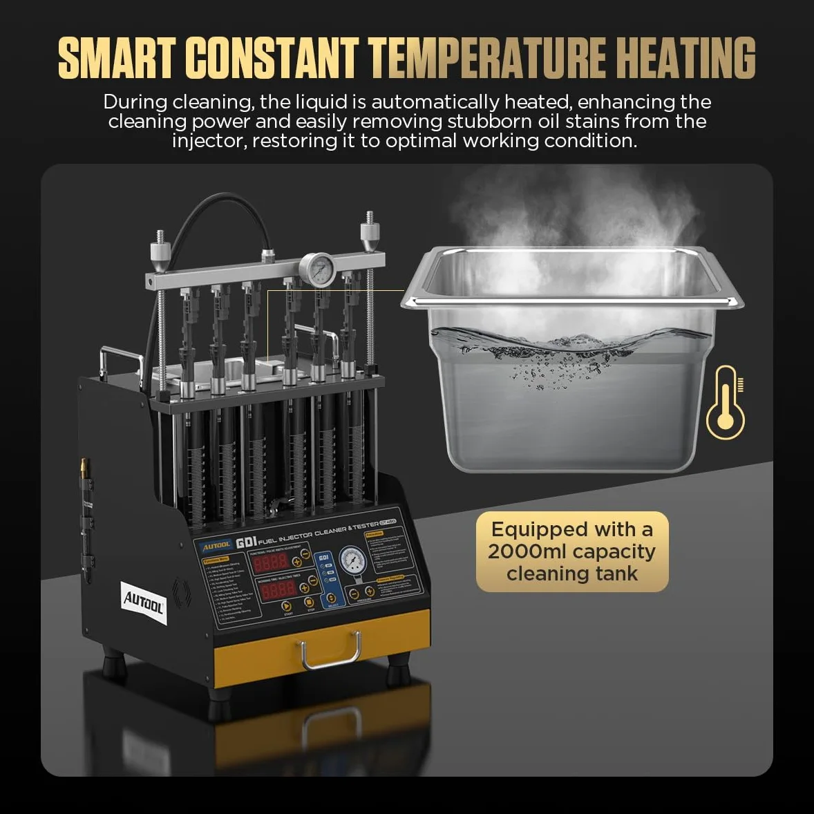 AUTOOL CT450 Probador de Inyector Combustible y La Máquina Limpieza, Limpia Inyectores Gasolina GDI, EFI, FSI Limpiador Ultrasónico de Inyección, Limpieza con Calor, 6 Cilindros, 220V