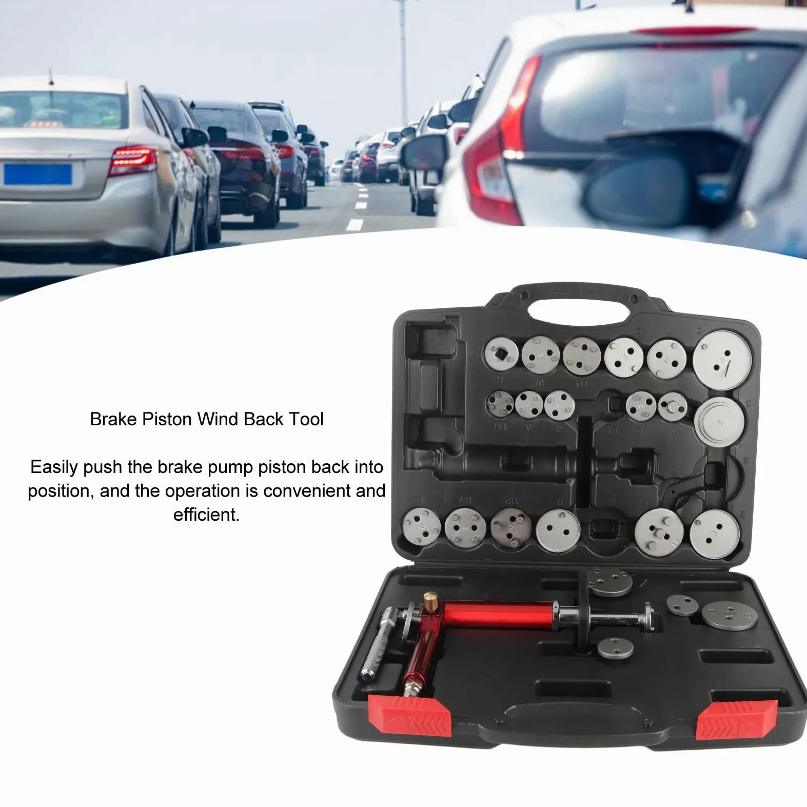 Naroote Pinza de Freno Neumática Herramienta de Retroceso de Viento Construcción de Acero Eficiente para Automóviles Universales Kit de Pistón de Freno de 24 Piezas