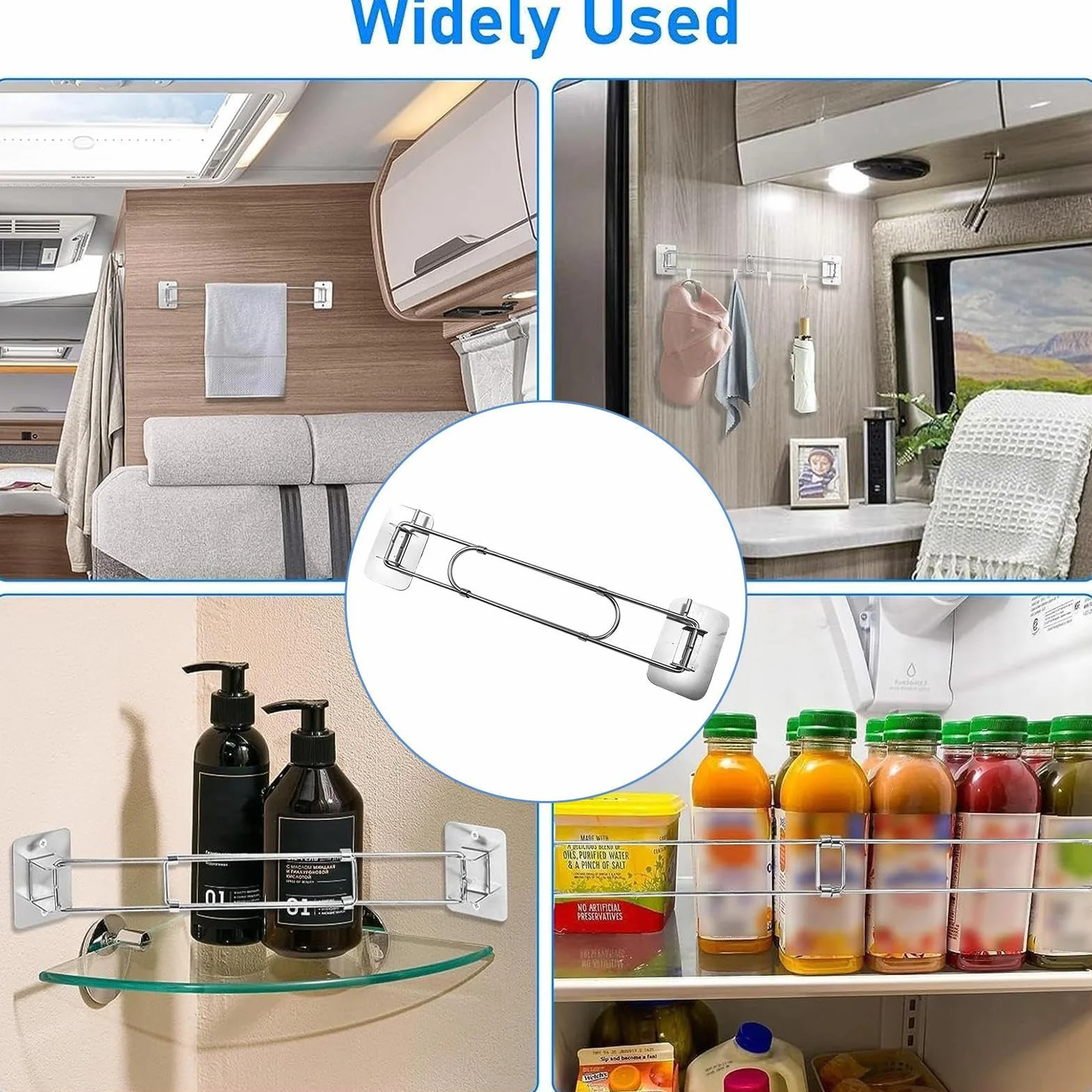 Barra de almacenamiento de ducha de autocaravana | Barras de esquina de acero inoxidable para asegurar artículos de aseo - Organizador de baño para caravanas, armarios, cocinas, autocaravanas,