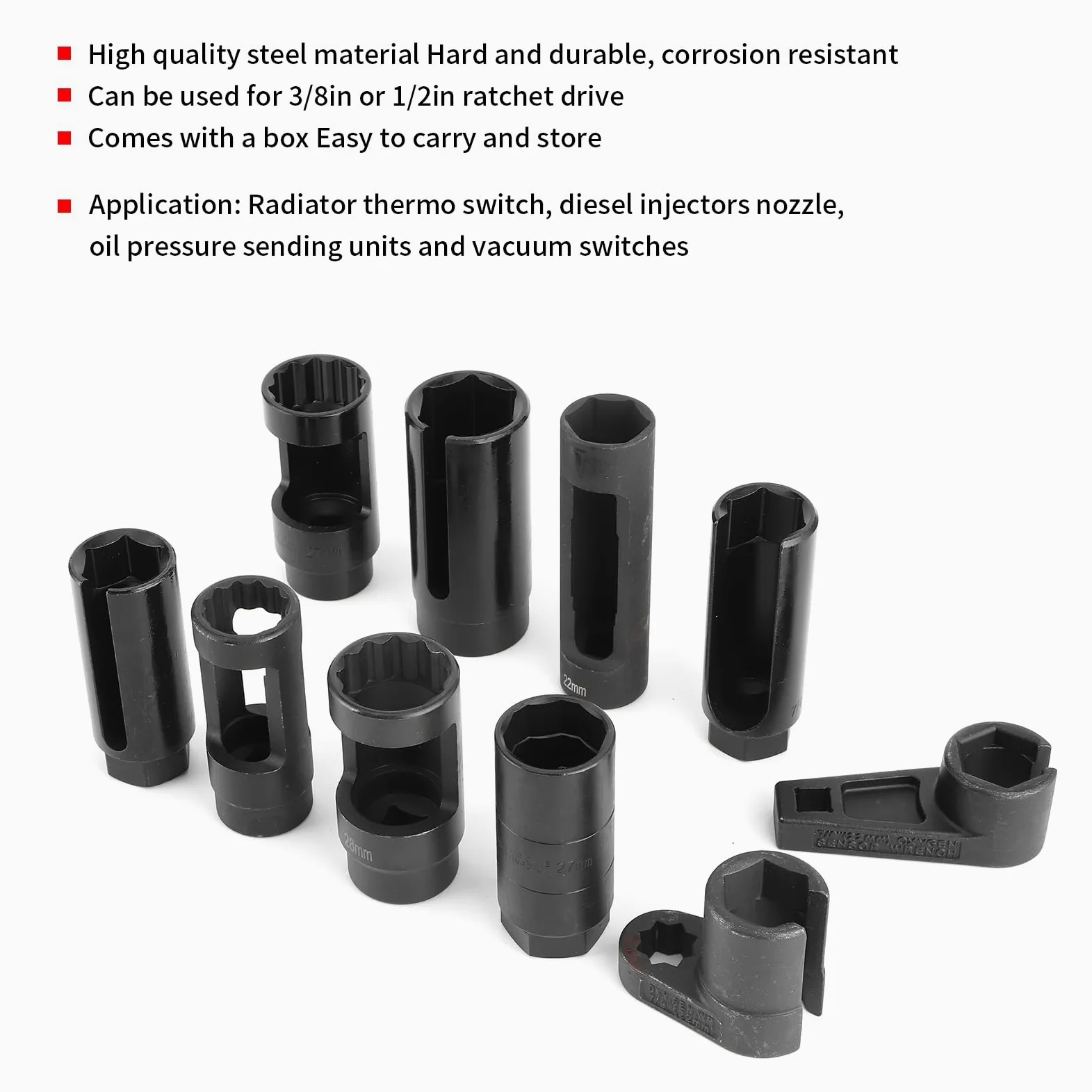 Juego de llaves de vaso para sensor de oxígeno, kit de llaves de manga de inyección diésel compatible con Mercedes, herramienta de extracción de sensor de oxígeno
