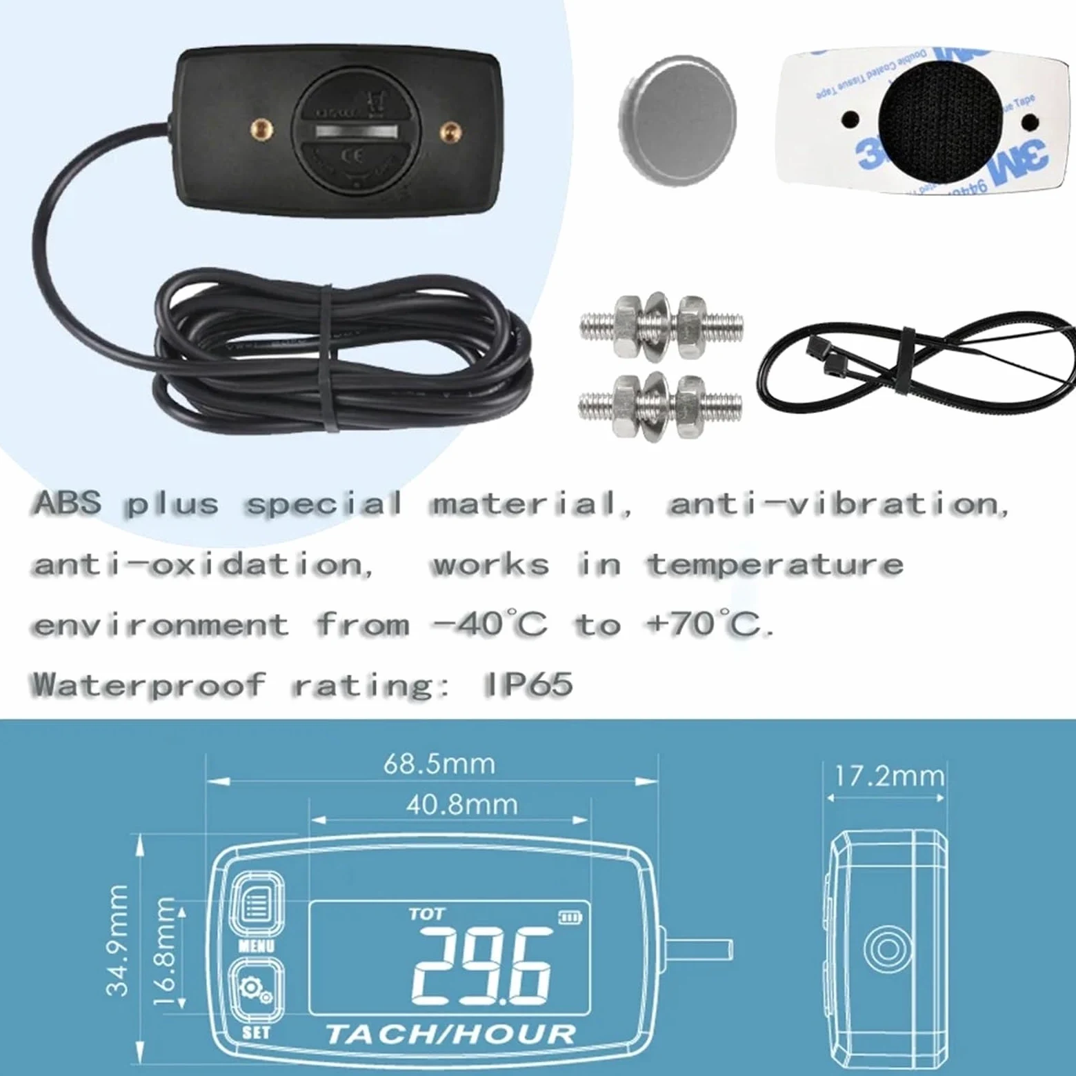Tacómetro Digital, Medición De RPM, Tacómetro Motor Pequeño, Contador Horario Digital, Monitoreo Horas para Motocicleta, Motosierra, Avión Ultraligero,Pantalla LCD