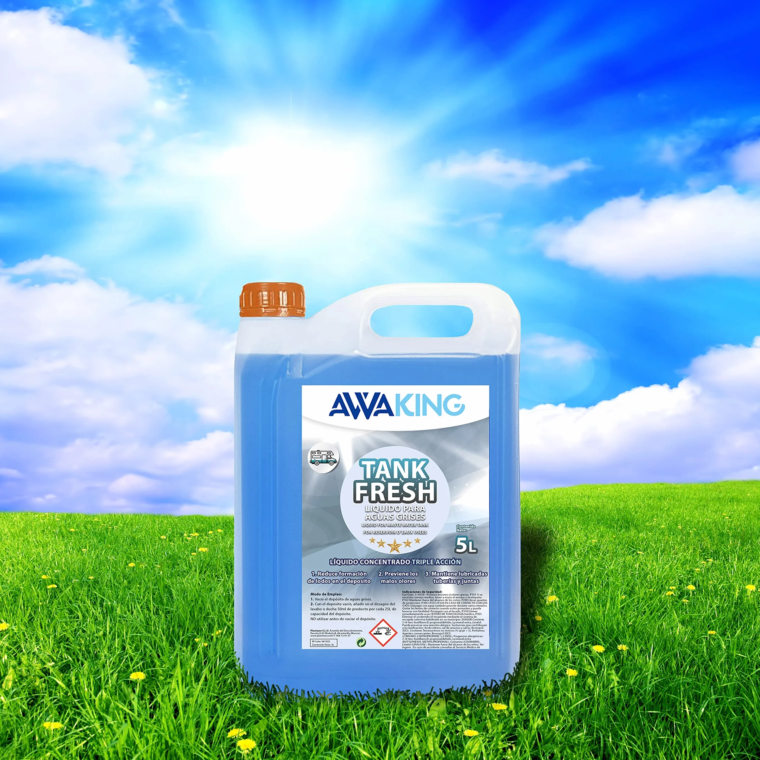 AWAKING Liquido WC Quimico Tank Fresh 5L | Líquido wc quimico caravana para aguas grises | Neutraliza olores y previene obstrucciones | Fácil dosificación y larga duración
