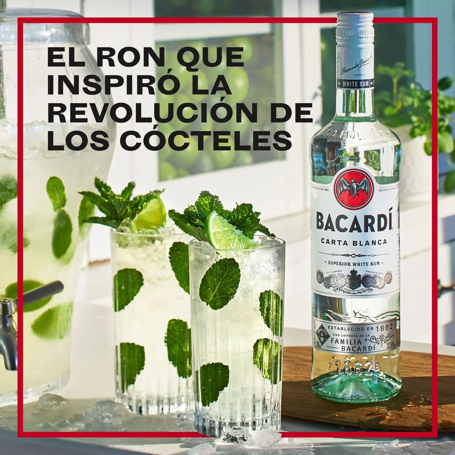 BACARDÍ Carta Blanca Ron Blanco Superior 37,5% ALC. 1 L Ron Caribeño Icónico