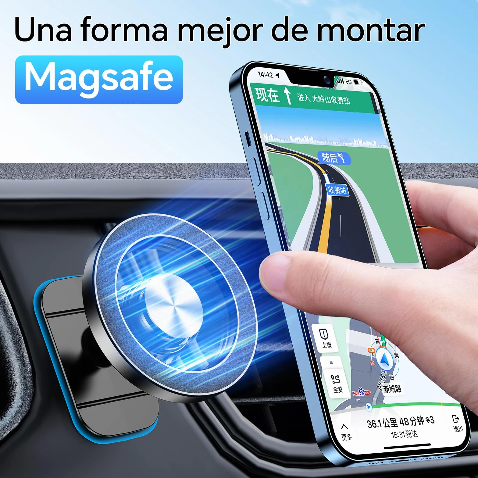 Coolpow Soporte Móvil Coche Magsafe Imanes 360° Rotación para iPhone 17 16