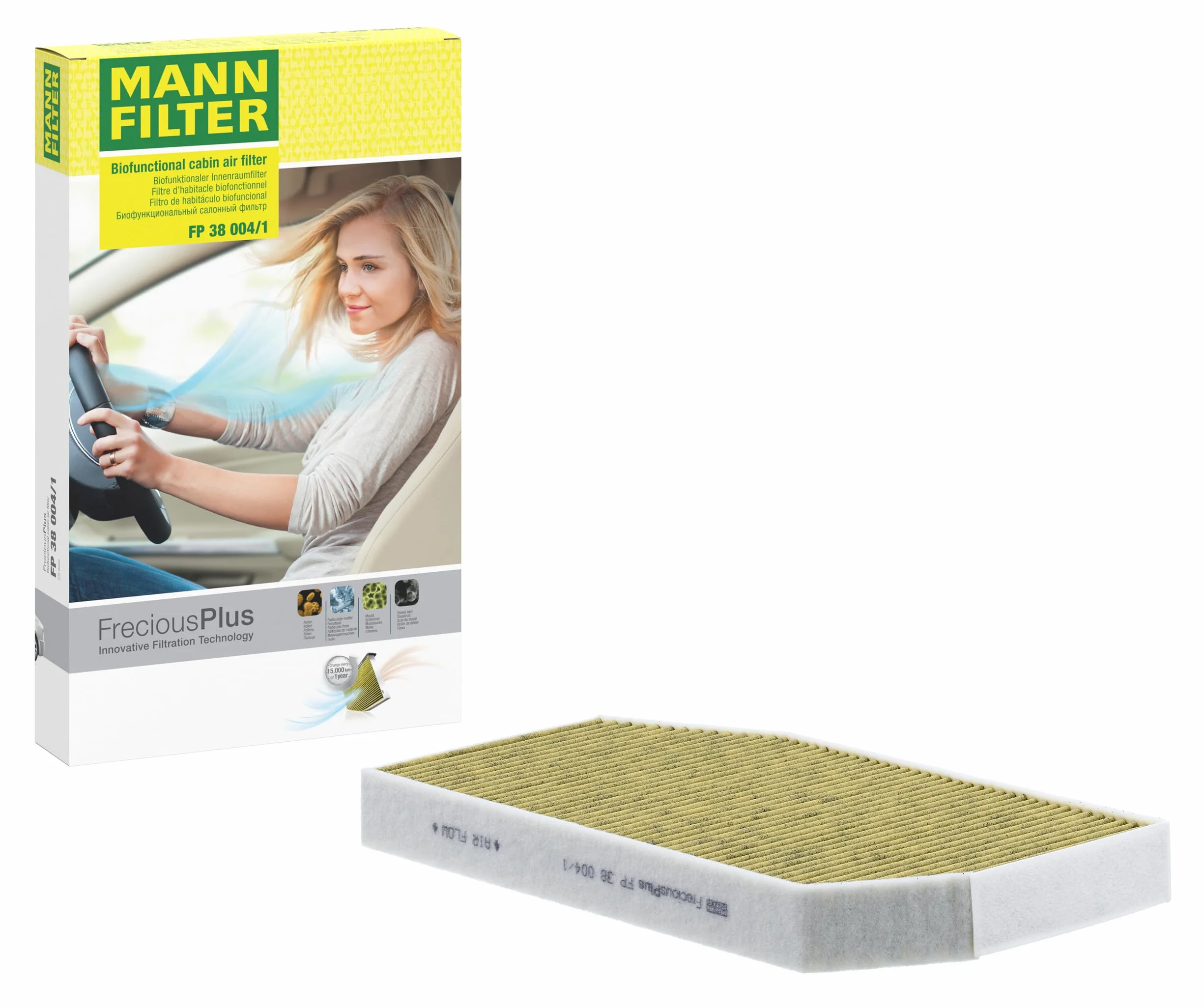 MANN-FILTER, FP 38 004/1 Filtro de aire de cabina, Biofuncional premium | Para Turismos, Filtración polvo y polen, Reducción de olores y gases, Calidad original OE
