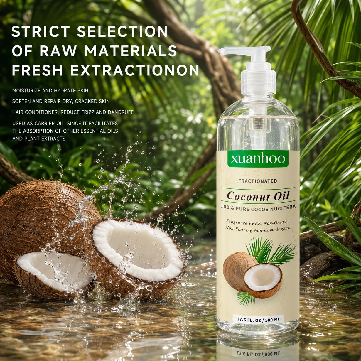 Aceite de coco fraccionado 500ml 100% puro natural para cabello piel y uñas
