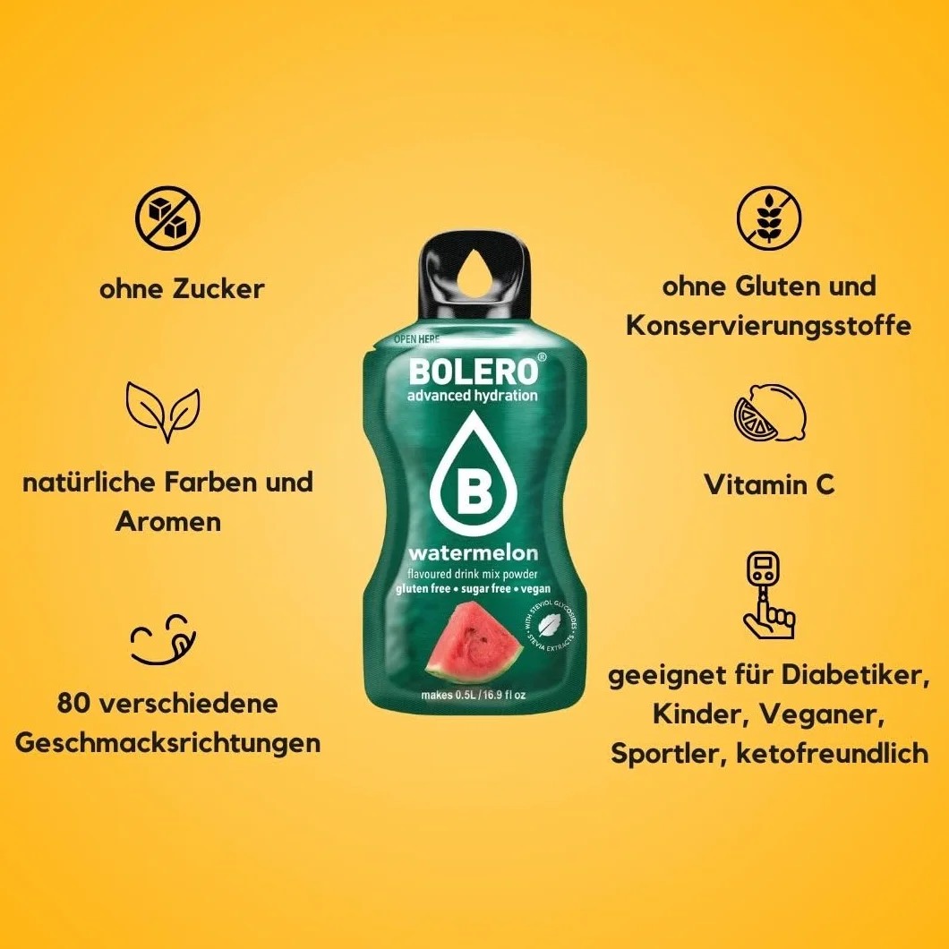 Bolero Drink 24 bolsitas 3 g fruta preparada en polvo soluble bebida fresca 72 gramos endulzado stevia Mandarin