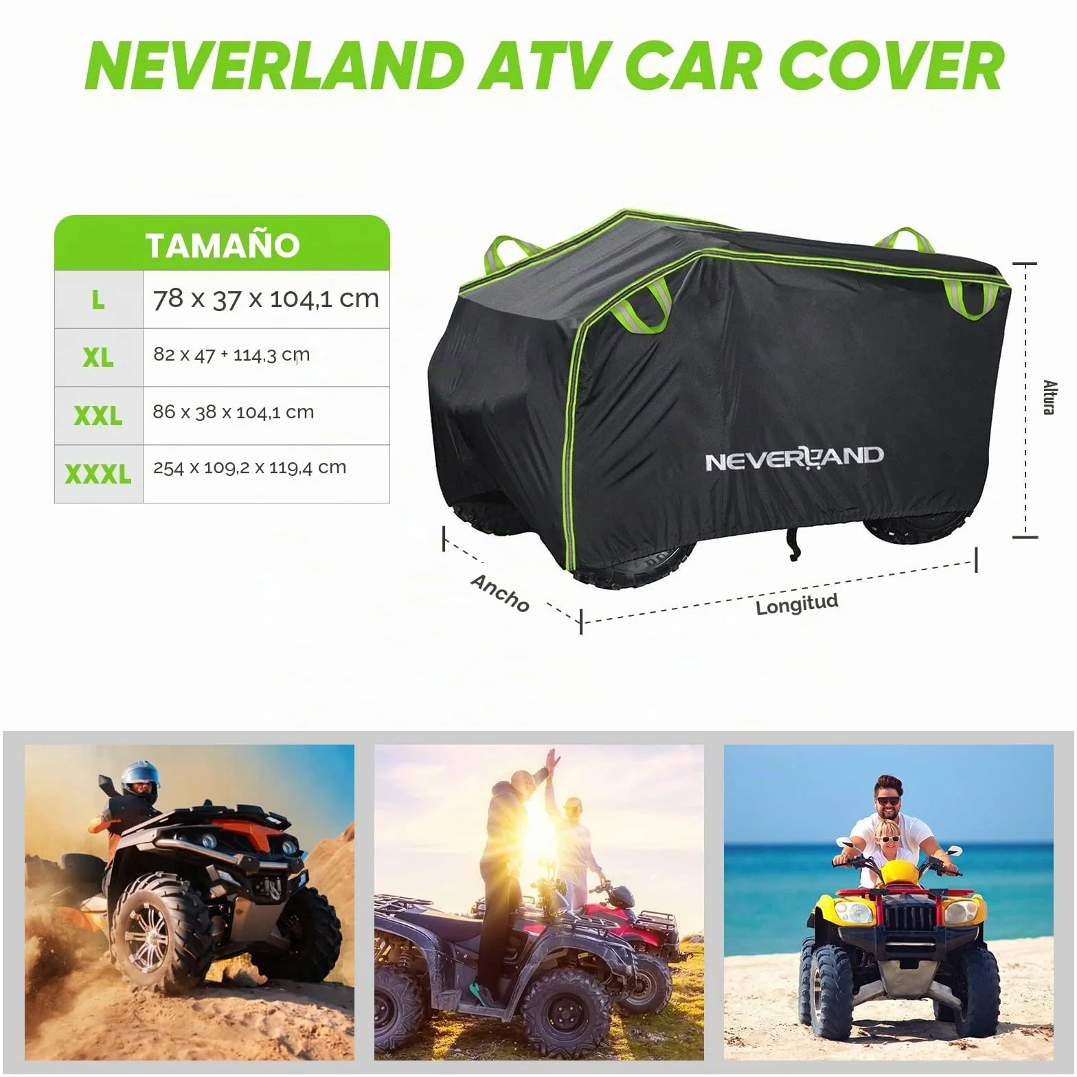 Neverland Funda Quad,210x120x115cm Impermeable Cubierta para ATV Cover Exterior con Tafetán de Poliéster Agujeros para la Cerraduracubre para Quad Protección contra la Lluvia Nieve Polvo Granizo Sol