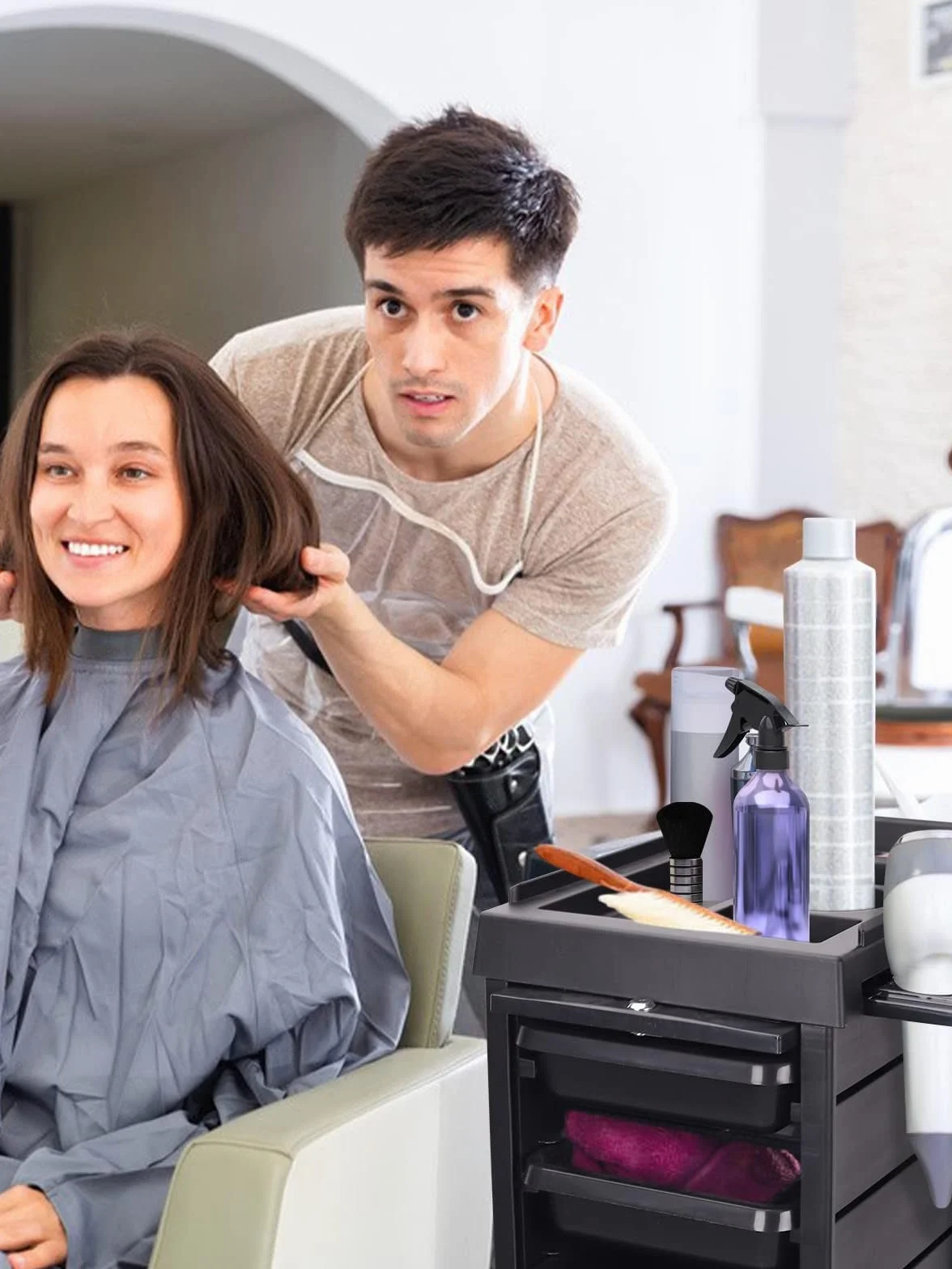 KOROKOM Salón de Belleza Carro con ruedas de 6 niveles, almacenamiento de pelo, armario organizador de peluquería