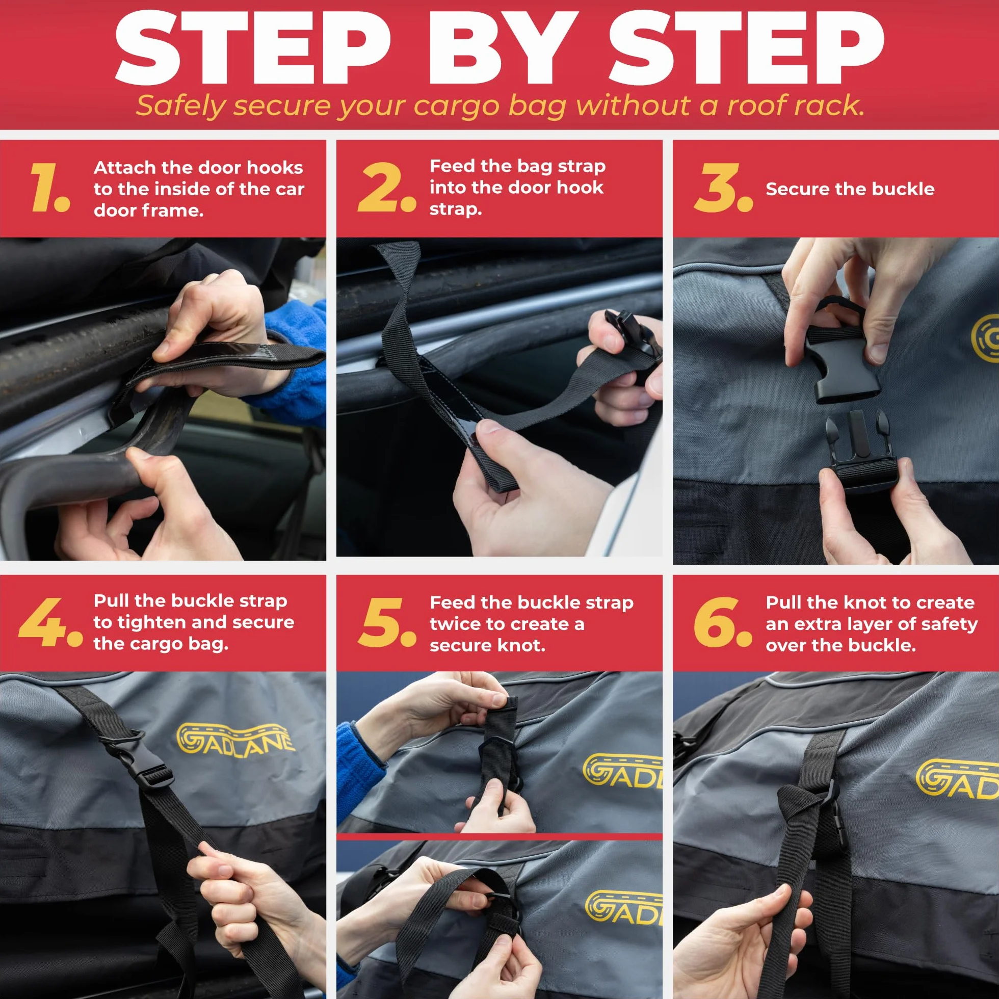 GADLANE Bolsa de Techo para Coche 550L, Impermeable, para automóviles con/sin portaequipajes con 6 Correas Resistentes, Alfombrilla Antideslizante y Bolsa de transporta para automóviles (Gris/Negro)