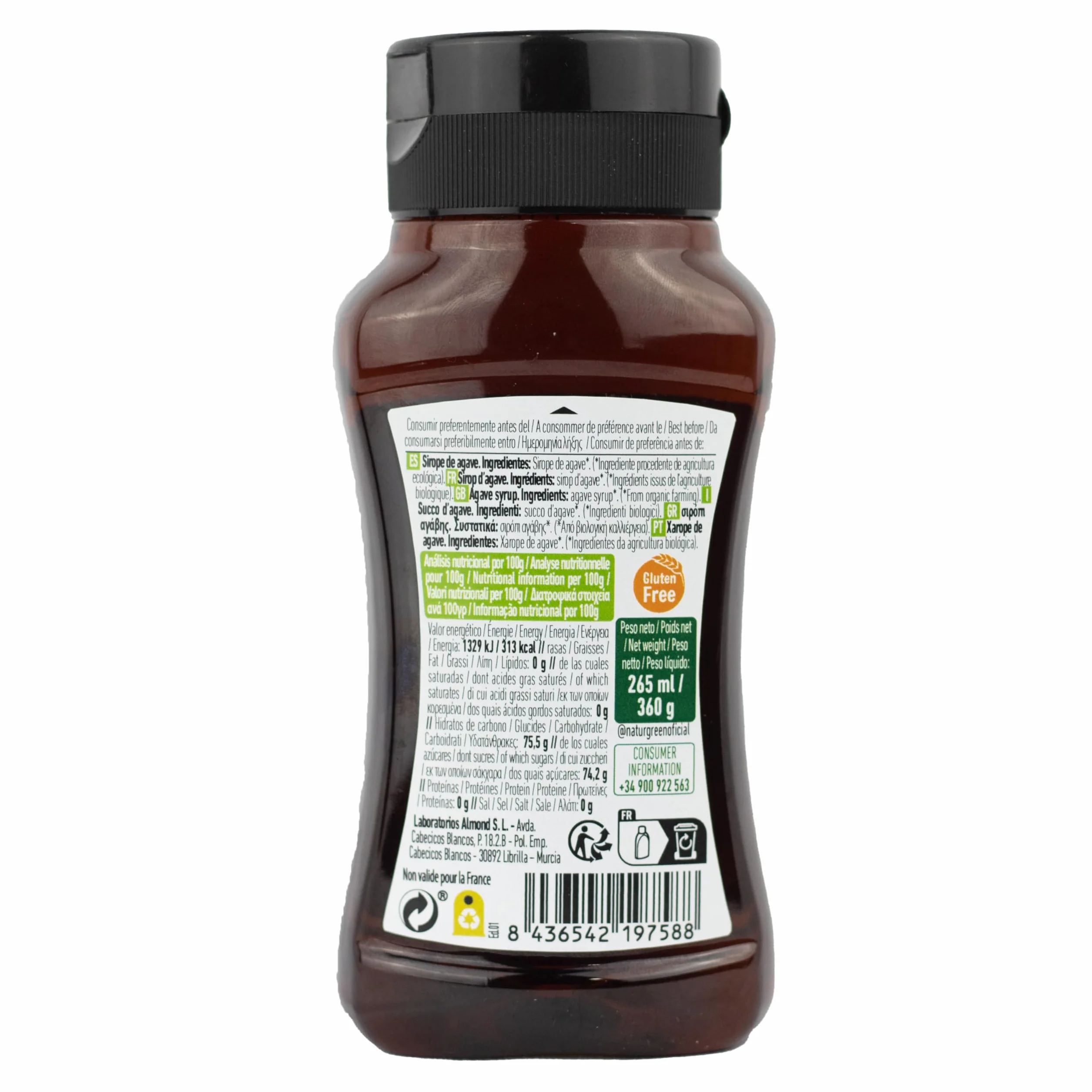 NaturGreen Sirope de Agave Dark BIO Ecológico Bajo Índice Glucémico Pack 6 x 258 ml