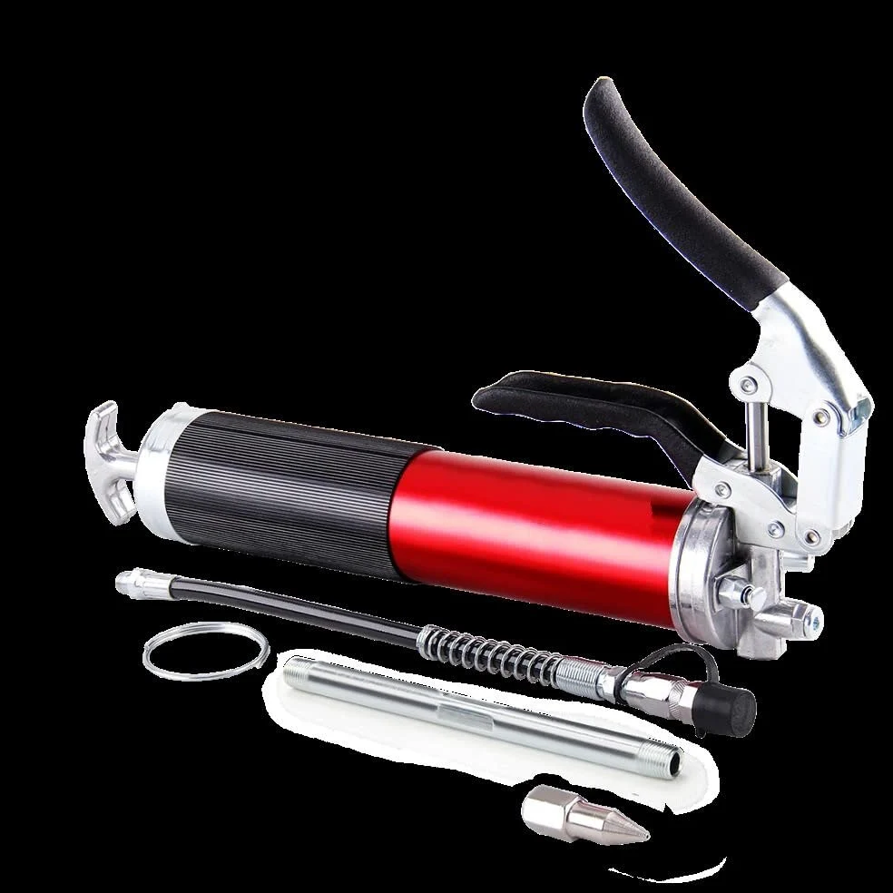 Boquilla engrasadora Boquilla Bomba de Engrase Duty 6000PSI Pistola engrasadora Empuñadura de Pistola 400cc 14oz Lubricación W/12quot; Manguera Flexible y 5-1/2" Extensión Metálica(Blue)