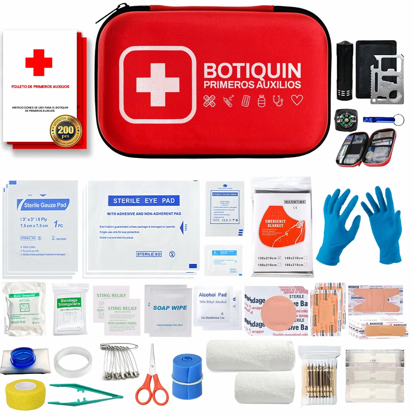 Botiquín de Primeros Auxilios Premium 200 Piezas Kit de Supervivencia para Coche Viaje Hogar