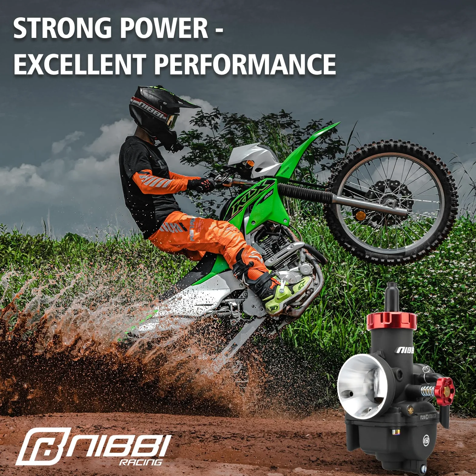 NIBBI PE 28mm Carburador Alto Rendimiento para Motos 200cc-250cc con 3 Boquillas un Inyección Piloto y Revestimiento Protector Apto para Cross, Dirt Bike, ATV, Motocross, Pit Bike, Mini GP