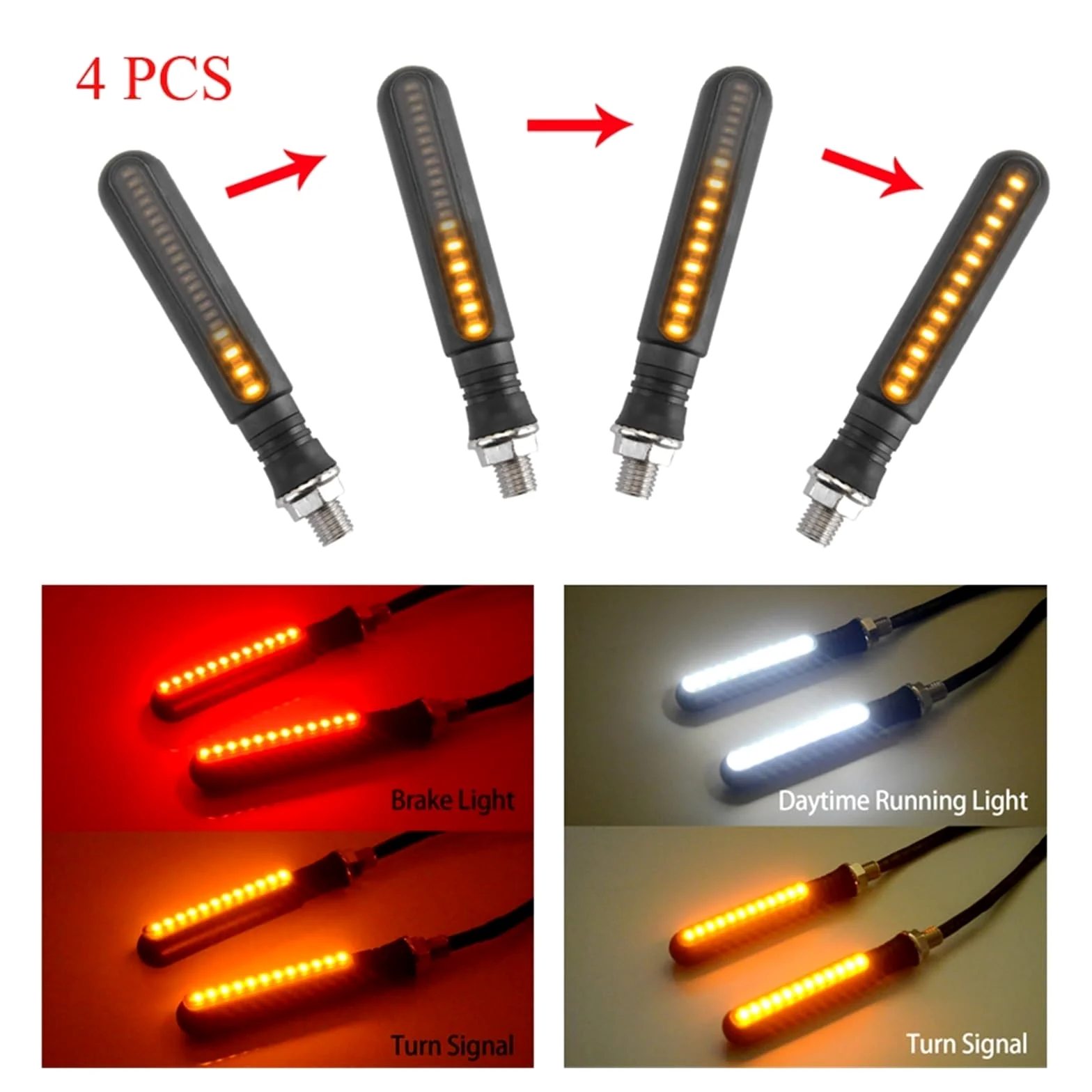 Luces intermitentes para motocicletas Para Giro LED universal para motocicleta para indicador de señal, luz intermitente DRL, para giro para lámpara, parada para iluminación freno(Mix 4 pcs)
