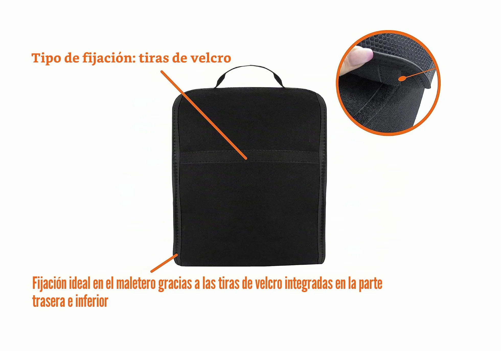 Bolsa para maletero, pequeña organizadora para coche, maletero de coche, bolsa con cierre de gancho y anillo (negro)
