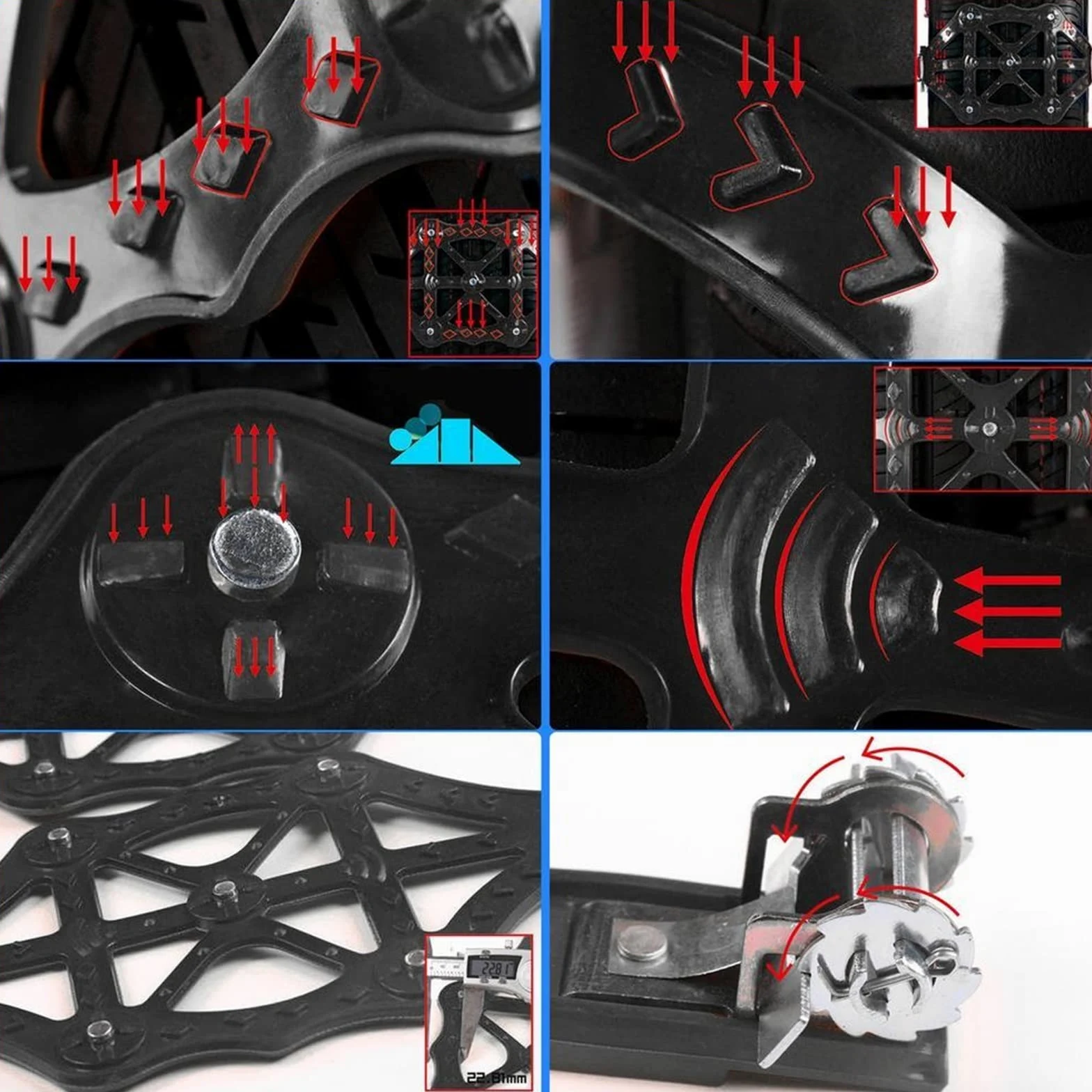 Cadenas de nieve ajustables, Cadenas de nieve for coche TPU negras 36,5x55cm