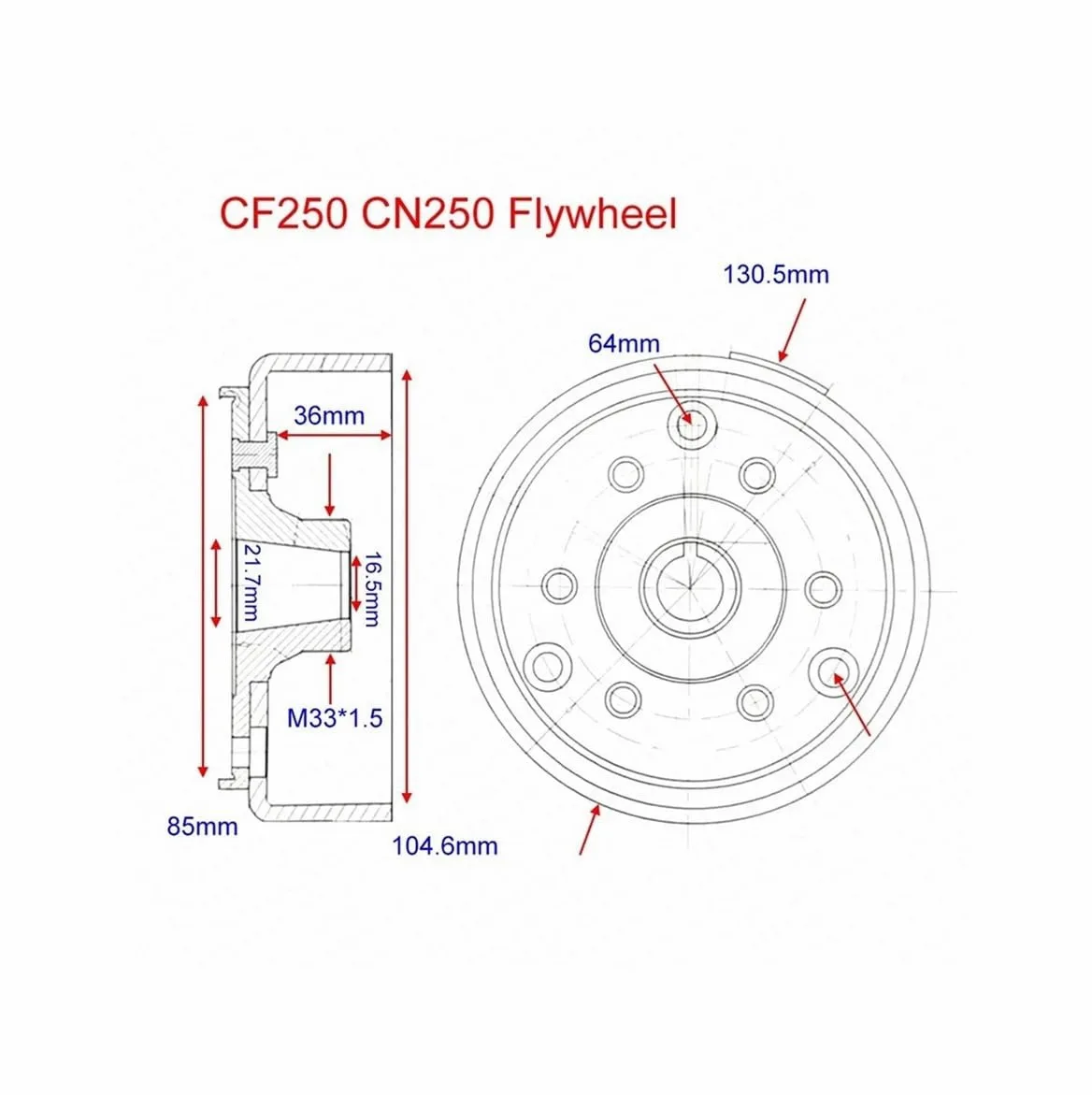 Rotor de volante magnético refrigerado por agua for scooter, ciclomotor, ATV, motocicleta, 250 cc, CF250, V3, V5, CH250, CN250, YY250T, 172 mm