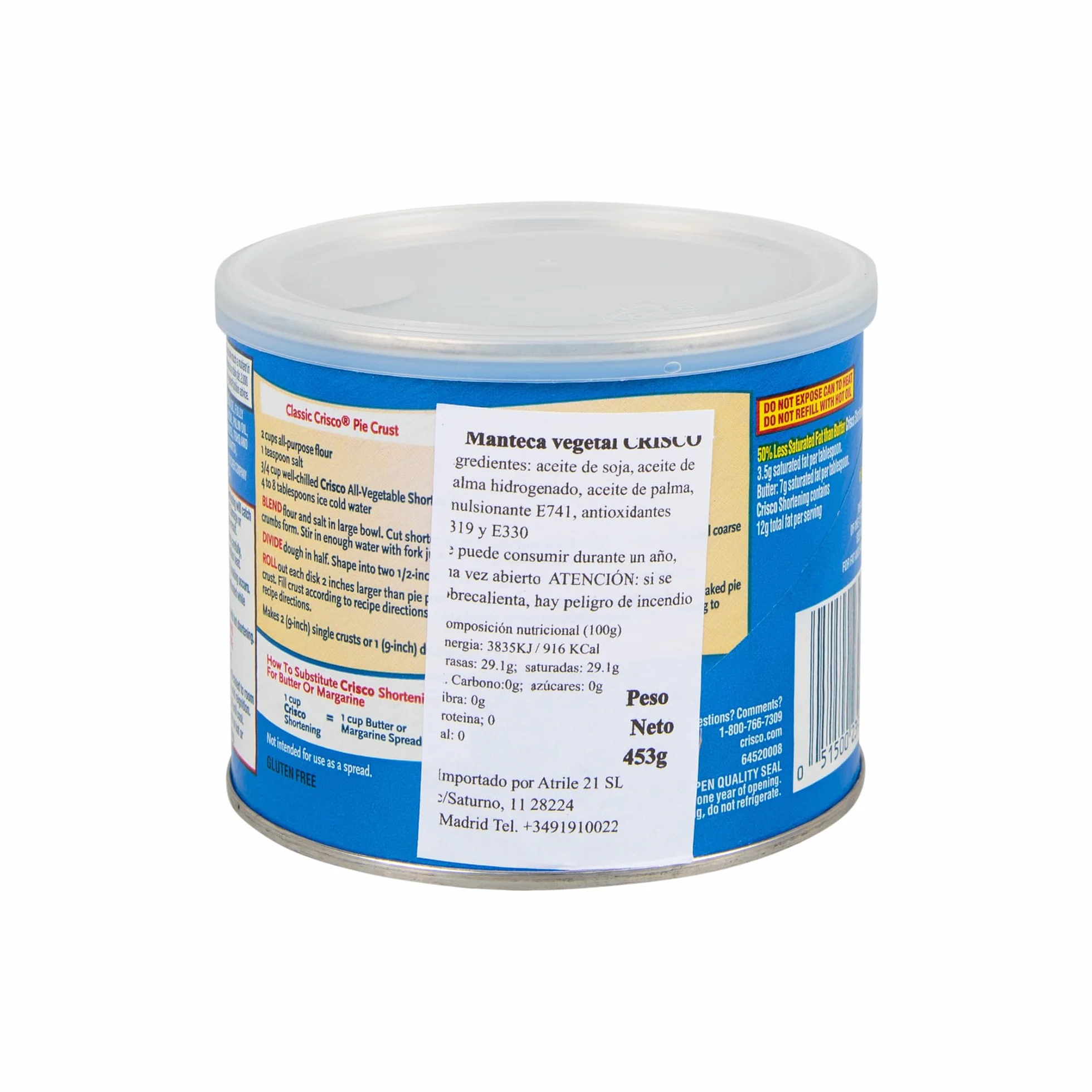 Crisco Grasa Vegetal 100% Vegana Shortening Sustituto de Mantequilla para Repostería