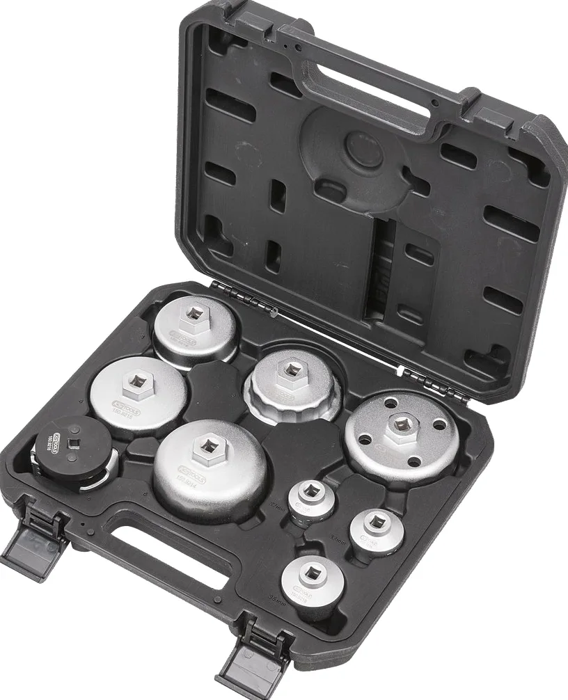 KS Tools 150.9210 Juego de llaves de servicio de aceite para filtros de aceite y tapas de carcasa de filtro, 9 pzs