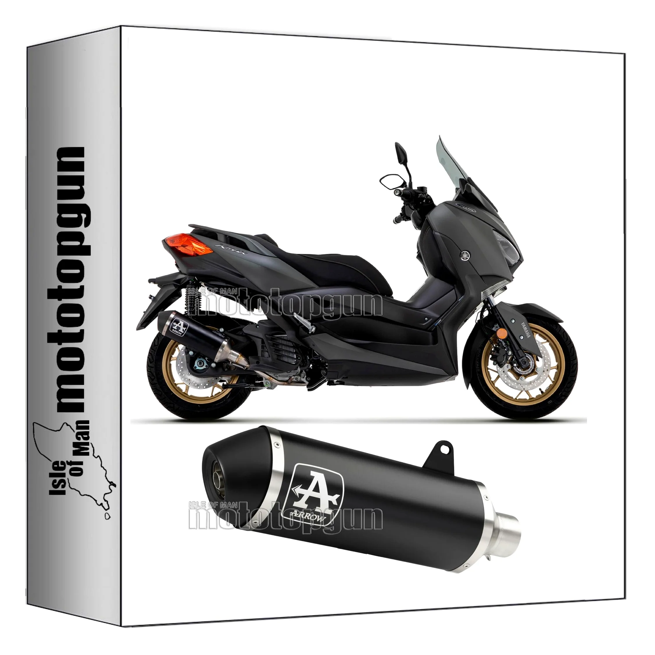 arrow 53524ANN + 53071MI tubo de escape homologado open urban aluminio negro negro compatible con yamaha xmax x-max 400 2017 2018 2019 2020 mototopgun